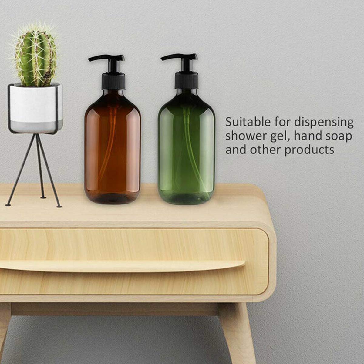 Mochiglory 500Ml Large Capacity Empty Lotion Pump Bottles, Plastic Brown/Green Soap Lotion Pumps Dispensers Bottle 4-Pack(Green-