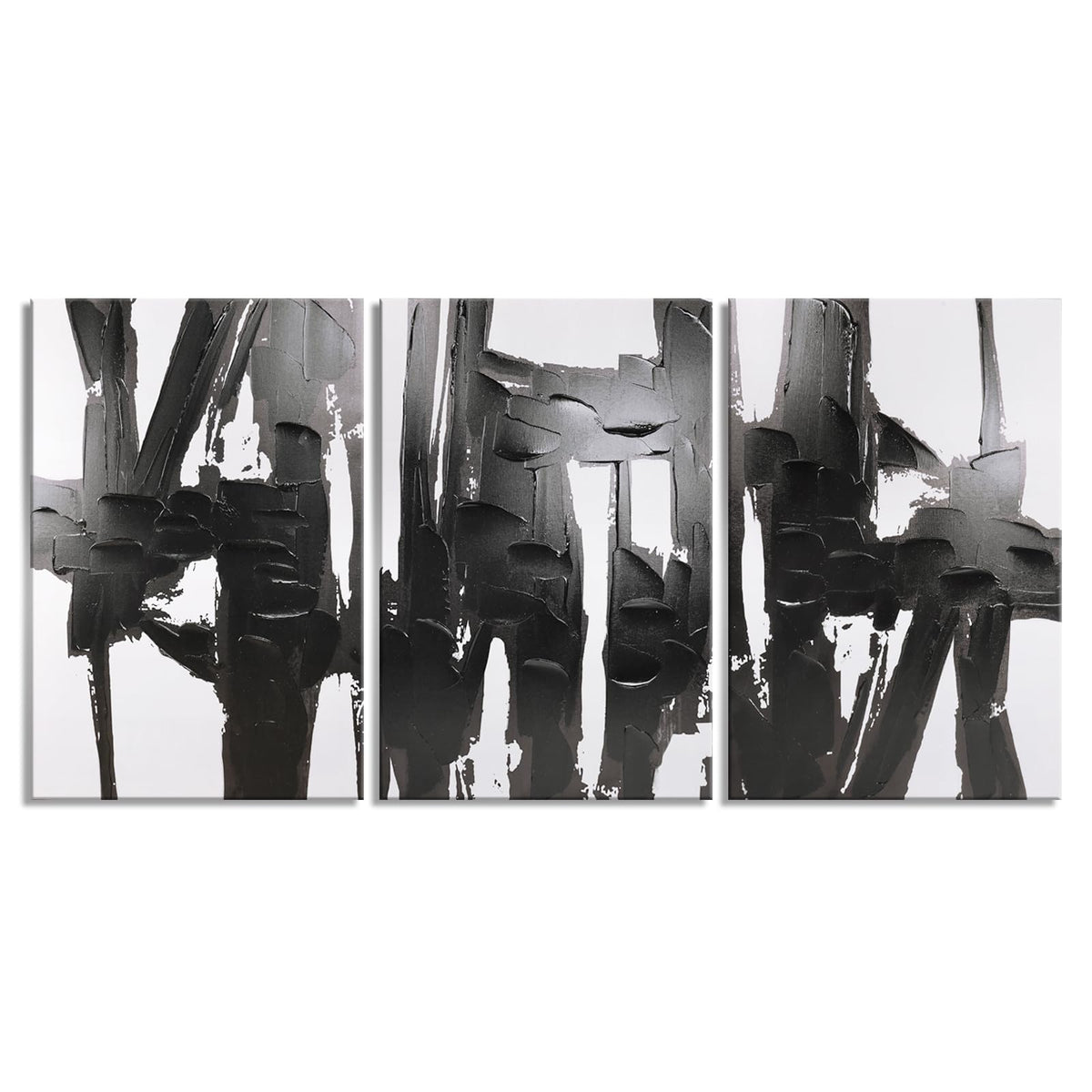 Pinetree Art 3 Panels Black And White Abstract Canvas Wall Art Prints 3D Textured Painting For Living Room (Medium)