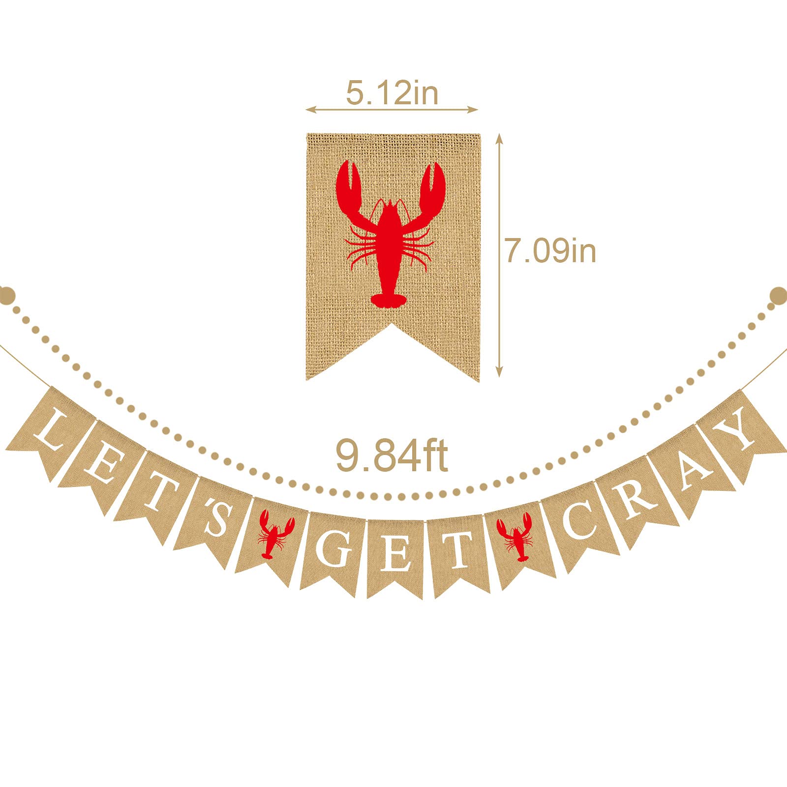 Pudodo Jute Burlap Crawfish Let'S Get Cray Banner Rustic Summer Lobster Party Decoration