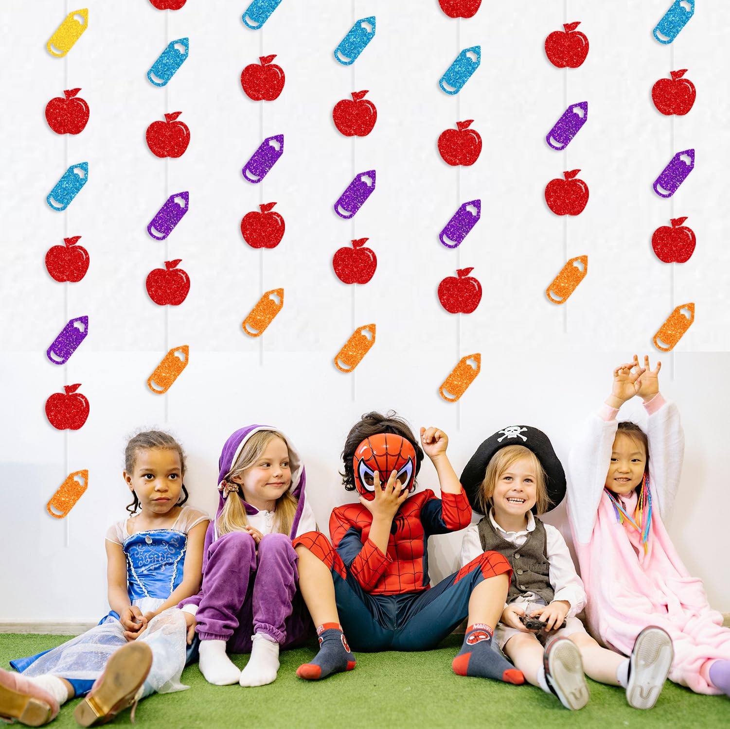Bzbais 8 Pieces Welcome Back To School Apples Hanging Decorations Colorful Glittery Back To School Pencil Garlands Home Classroo