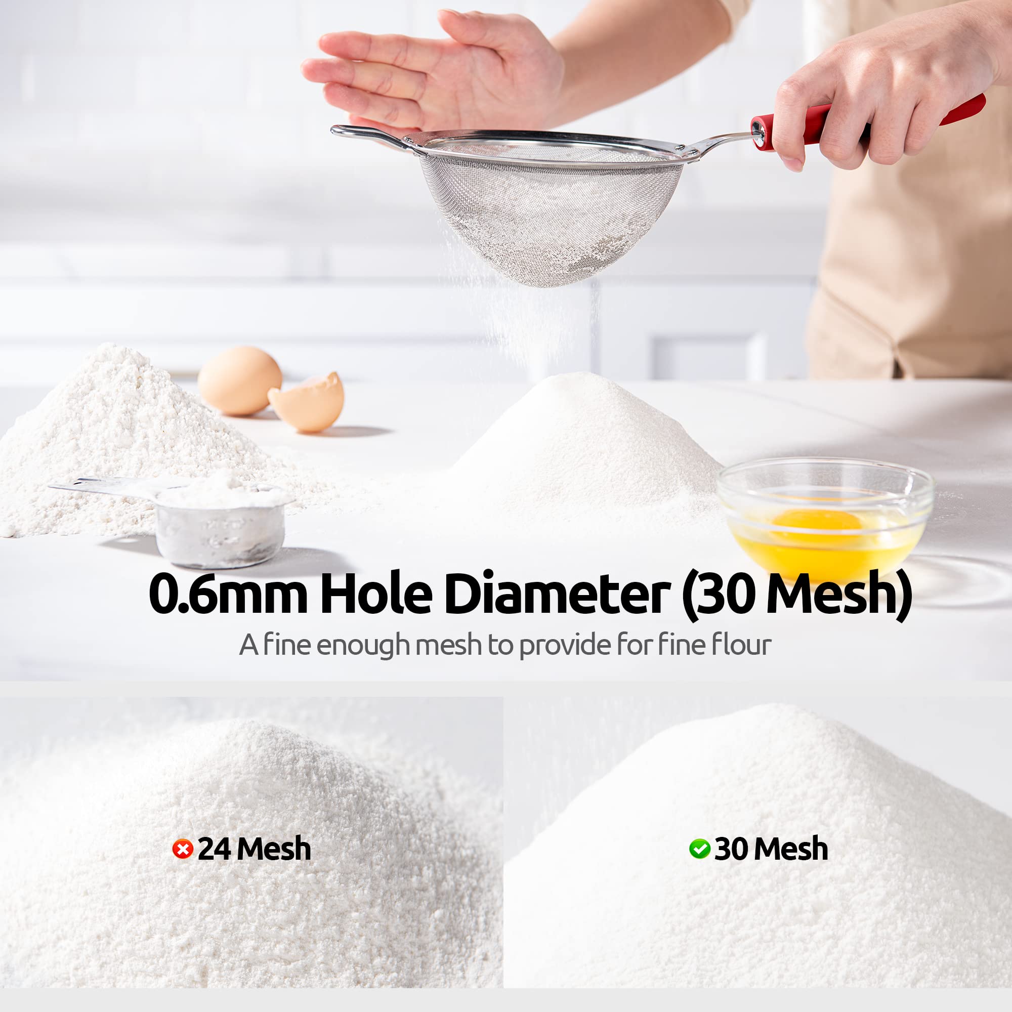 18/8 Stainless Steel Mesh Strainer: U-Taste 5.5 Inch Kitchen Fine Mesh Sieve Food Colander With Riveted Sturdy Silicone Handle A