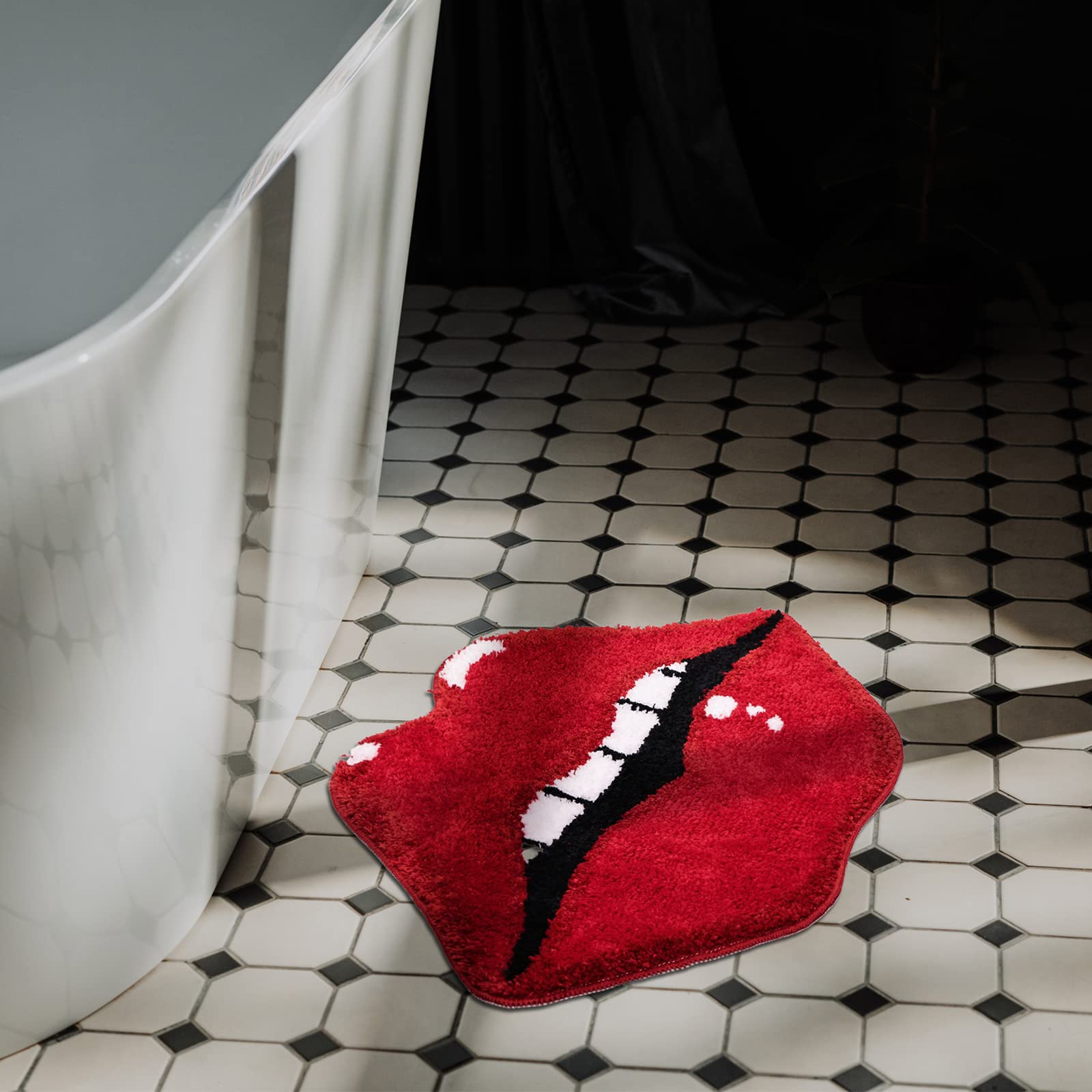 Panstar Lips Shaped Bathroom Rug, Cute Red Bath Mat Non Slip, Absorbent, Plush Shower Rugs For Bathtub