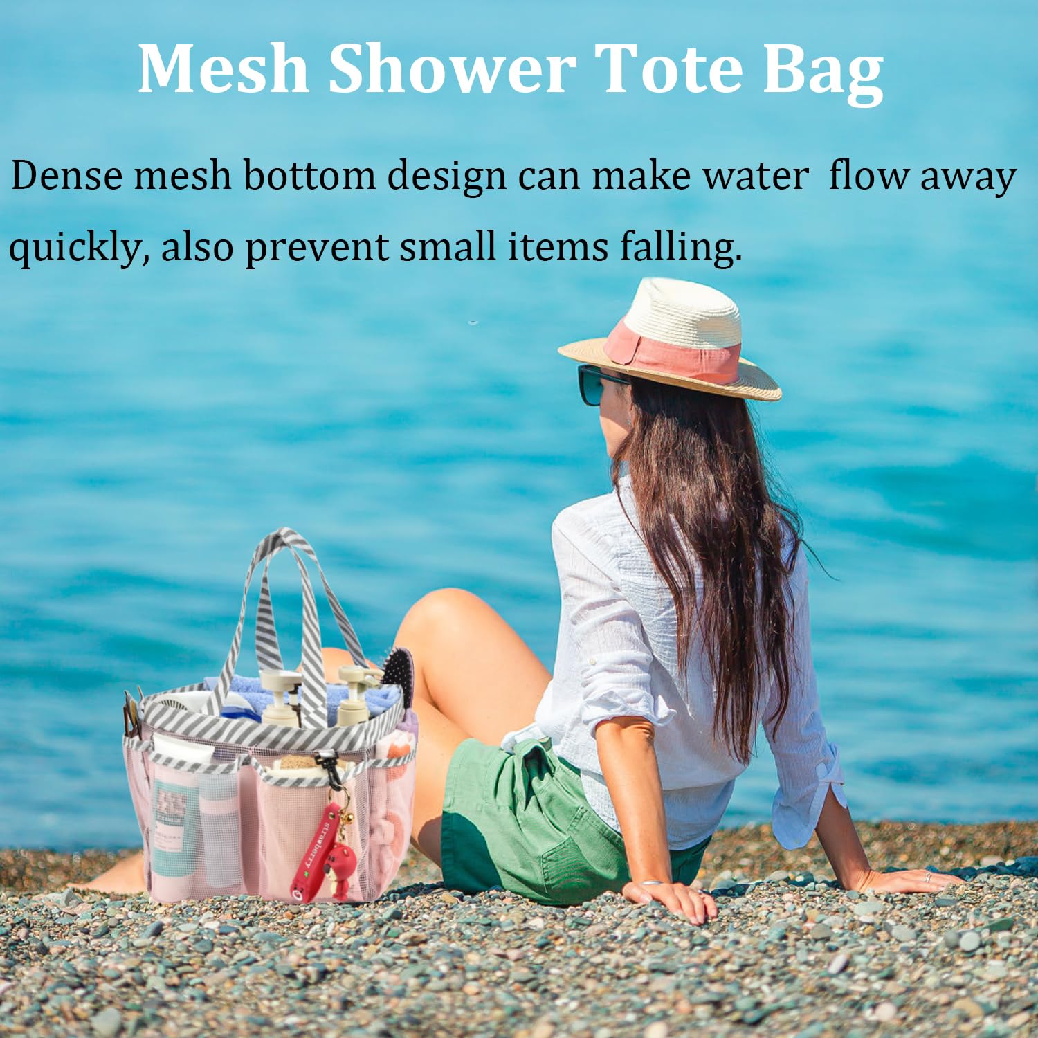 Haundry Mesh Shower Caddy Portable for College Dorm Room Essentials  Shower Caddy Tote with 8 Pockets Large Capacity  Shower Bag for Beach  Swimming  Gym  Pink