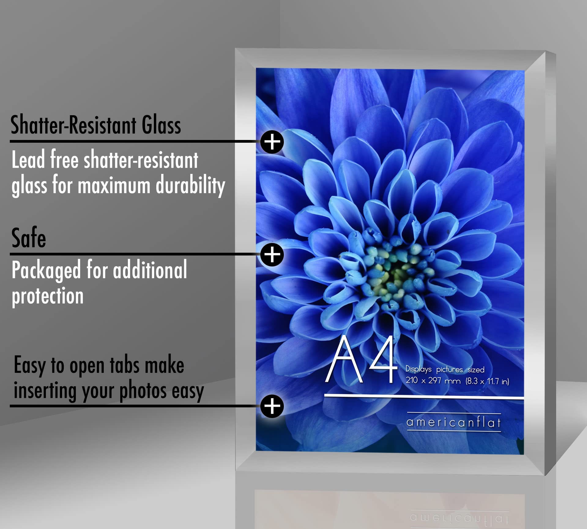 Americanflat A4 Picture Frame with Shatter-Resistant Glass - 8.3x11.7 Frame with Engineered Wood - Signature Collection - A4 Fra