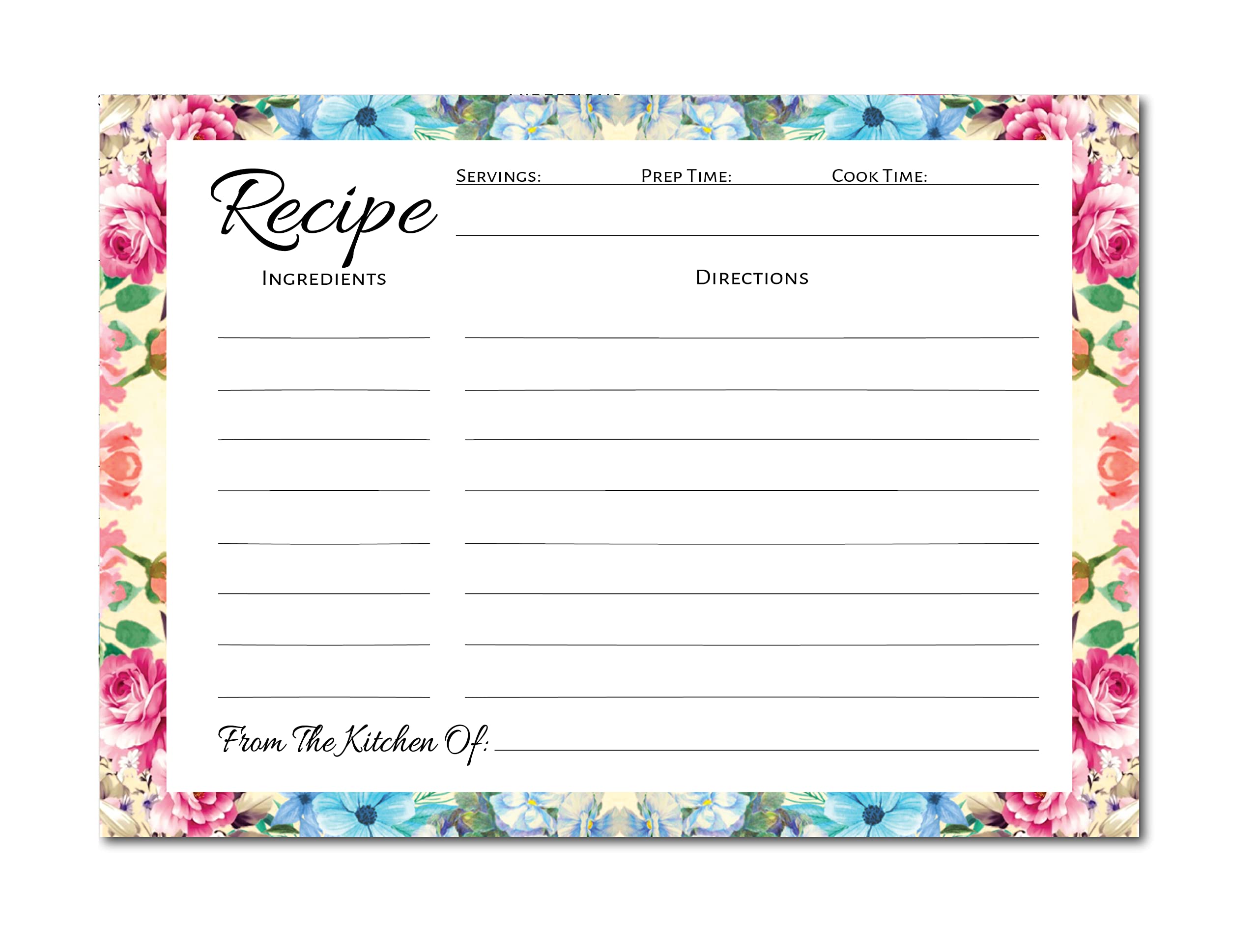 Pioneer Woman Style Floral Recipe Cards (50 Pcs) Flower Recipe Cards, Floral Index Cards, Blank Back Recipe Notecards, Perfect F