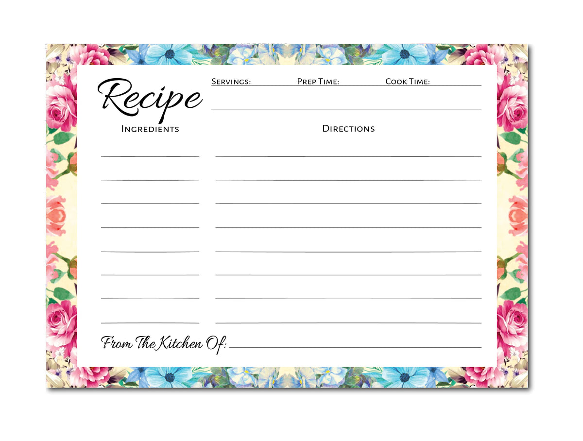 Pioneer Woman Style Floral Recipe Cards (50 Pcs) Flower Recipe Cards, Floral Index Cards, Blank Back Recipe Notecards, Perfect F