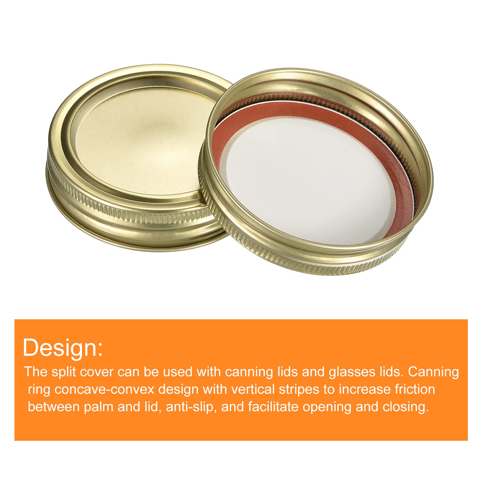 Uxcell Canning Lids, 20 Sets - Tinplate Split-Type Mason Jar Lids And Bands Regular Mouth Leak Proof Fits Storage Cover (Gold)