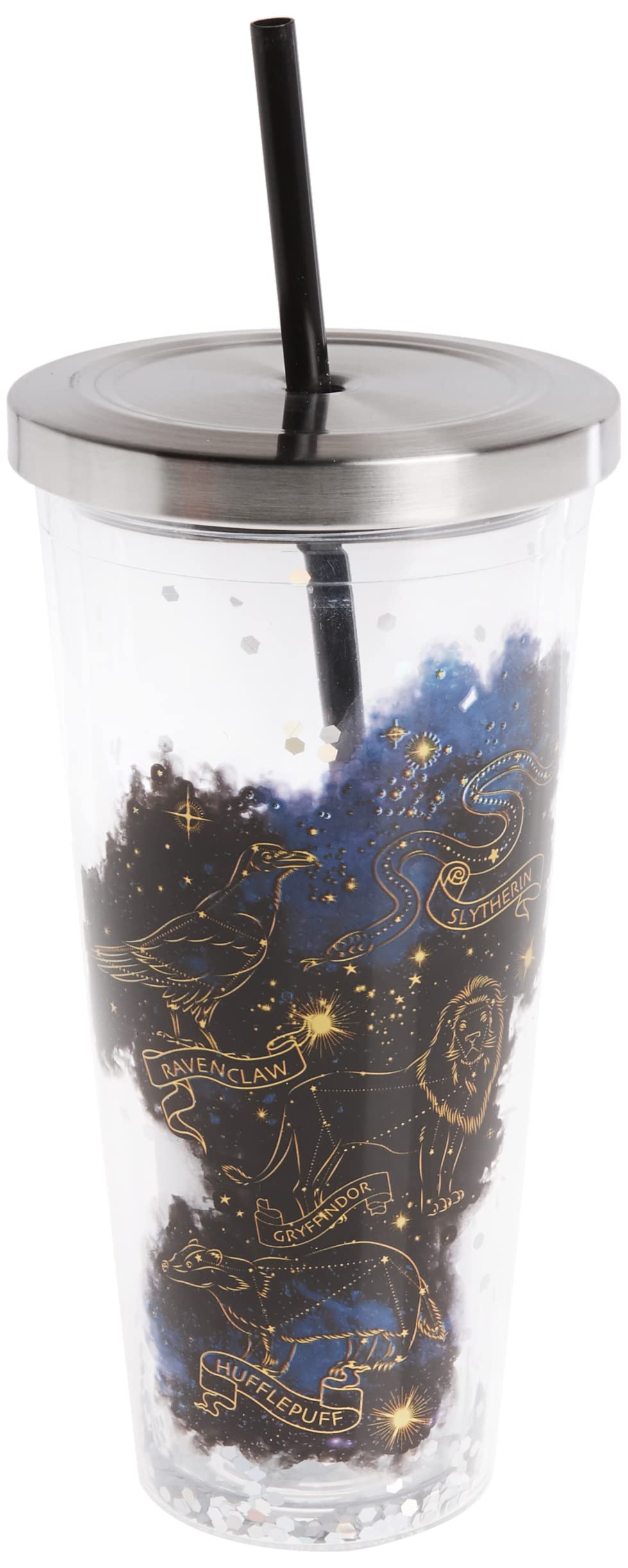Spoontiques - Harry Potter Tumbler - Constellation Glitter Cup With Straw - 20 Oz - Acrylic - Multicolored