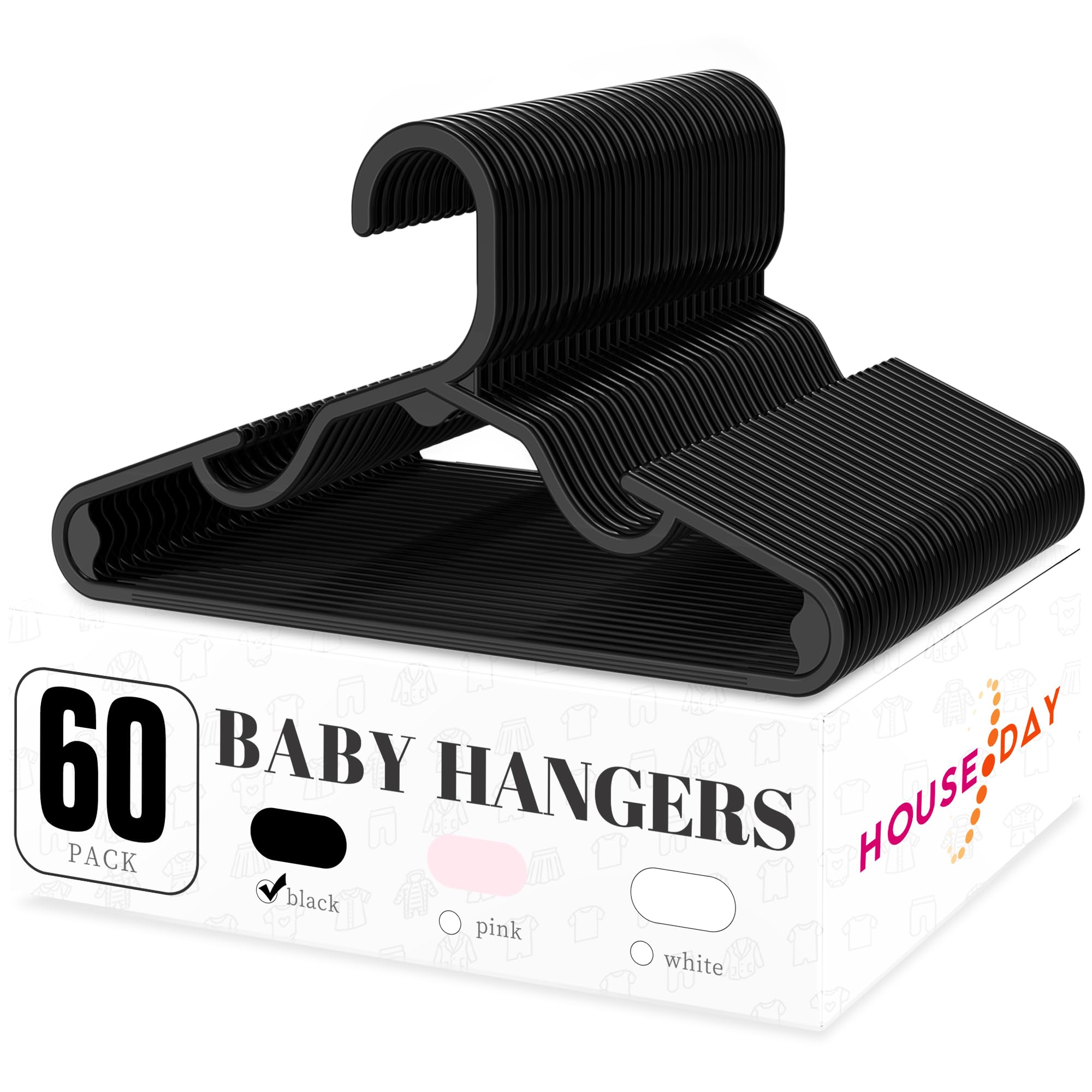 House Day Plastic Baby Hangers For Closet 60 Pack, Durable Plastic Kids Hangers For Baby Clothes, Thin & Compact Childrens Hange