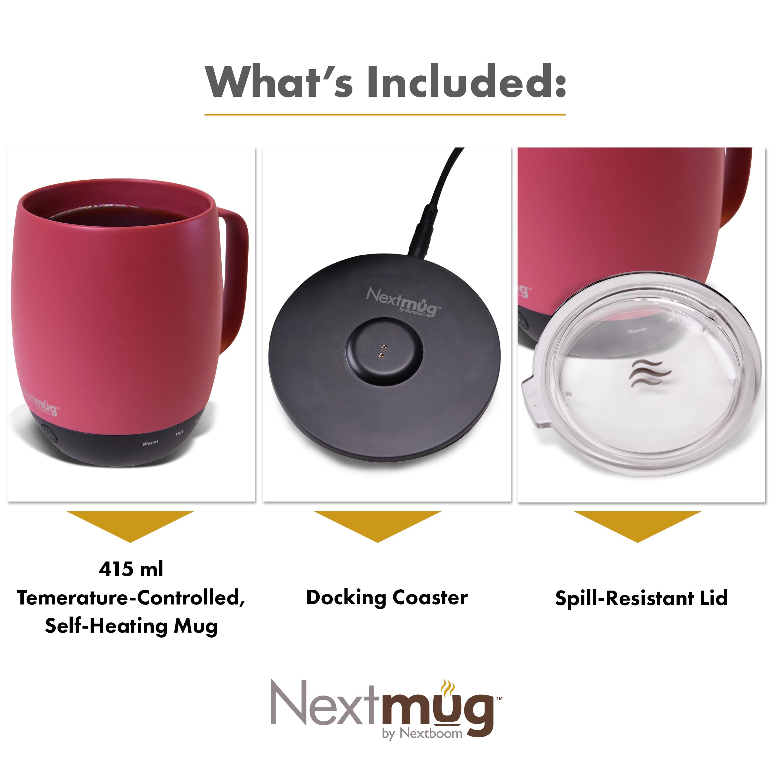 Nextmug - Temperature-Controlled  Self-Heating Coffee Mug (Dusty Rose - 14 oz.)
