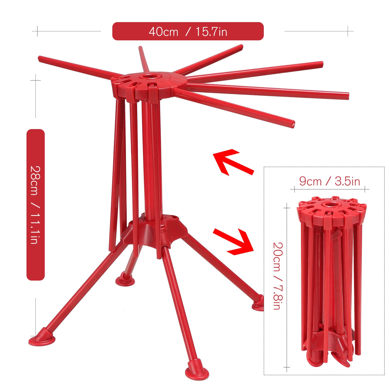 Ourokhome Collapsible Pasta Drying Rack, Plastic Foldable Homemade Fresh Spaghetti Stand Dryer Noodle Hanger For Kitchen With 10