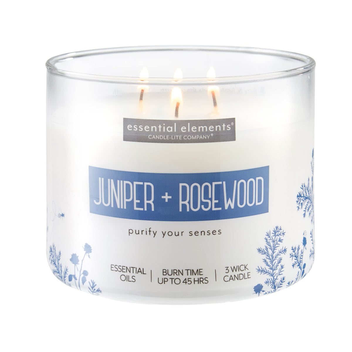 Essential Elements by Candle-lite Scented Candles, Juniper and Rosewood Fragrance, One 14.75 oz. Three-Wick Aromatherapy Candle