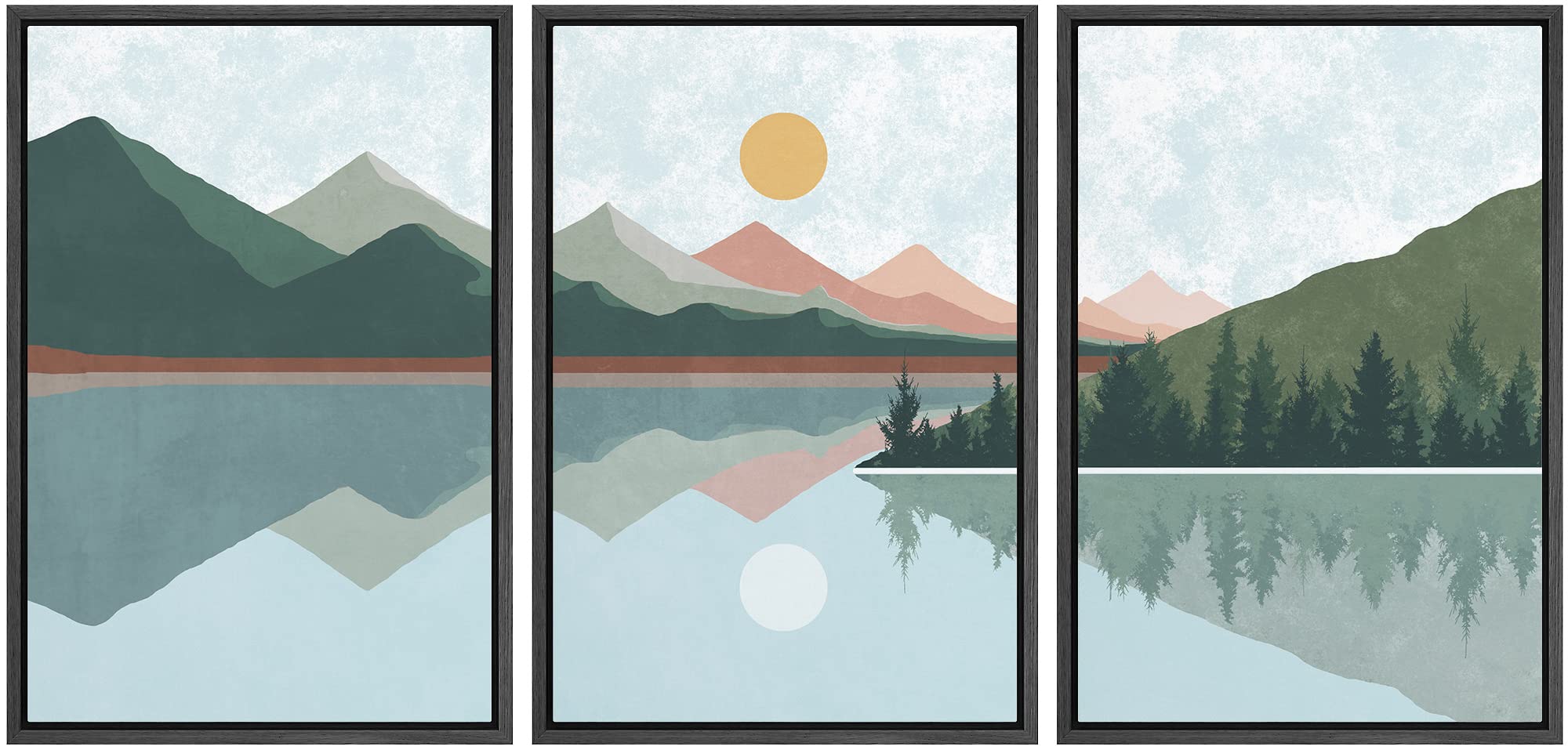 Wall26 Framed Canvas Print Wall Art Set Green Mountain Range Forest Trees Abstract Nature Illustrations Modern Art Nordic Decora