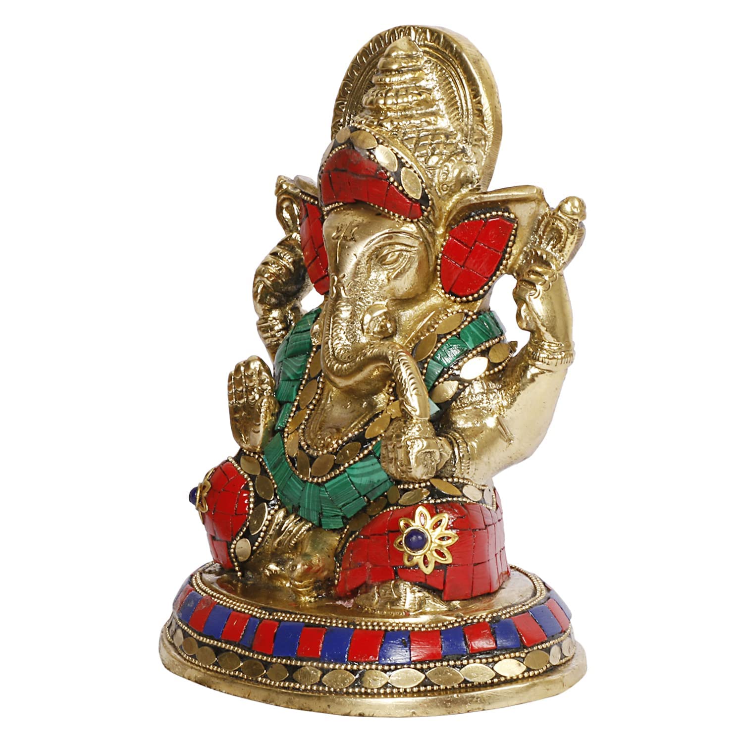 Kartique Brass Ganesh Bhagwan Idol Ganesha Statue Ganpati Murti On Round Asan For Home Entrance Decor Diwali Gift Ganesha With L