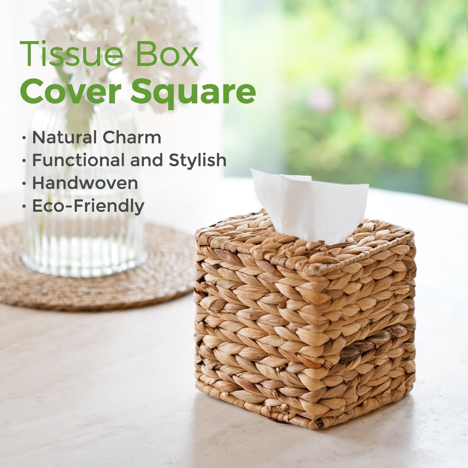 Rattan Tissue Box Cover Square, Wicker Tissue Box Holder Facial Tissues Boxes, Hand Woven Square Tissue Box Cover Tissue Holder