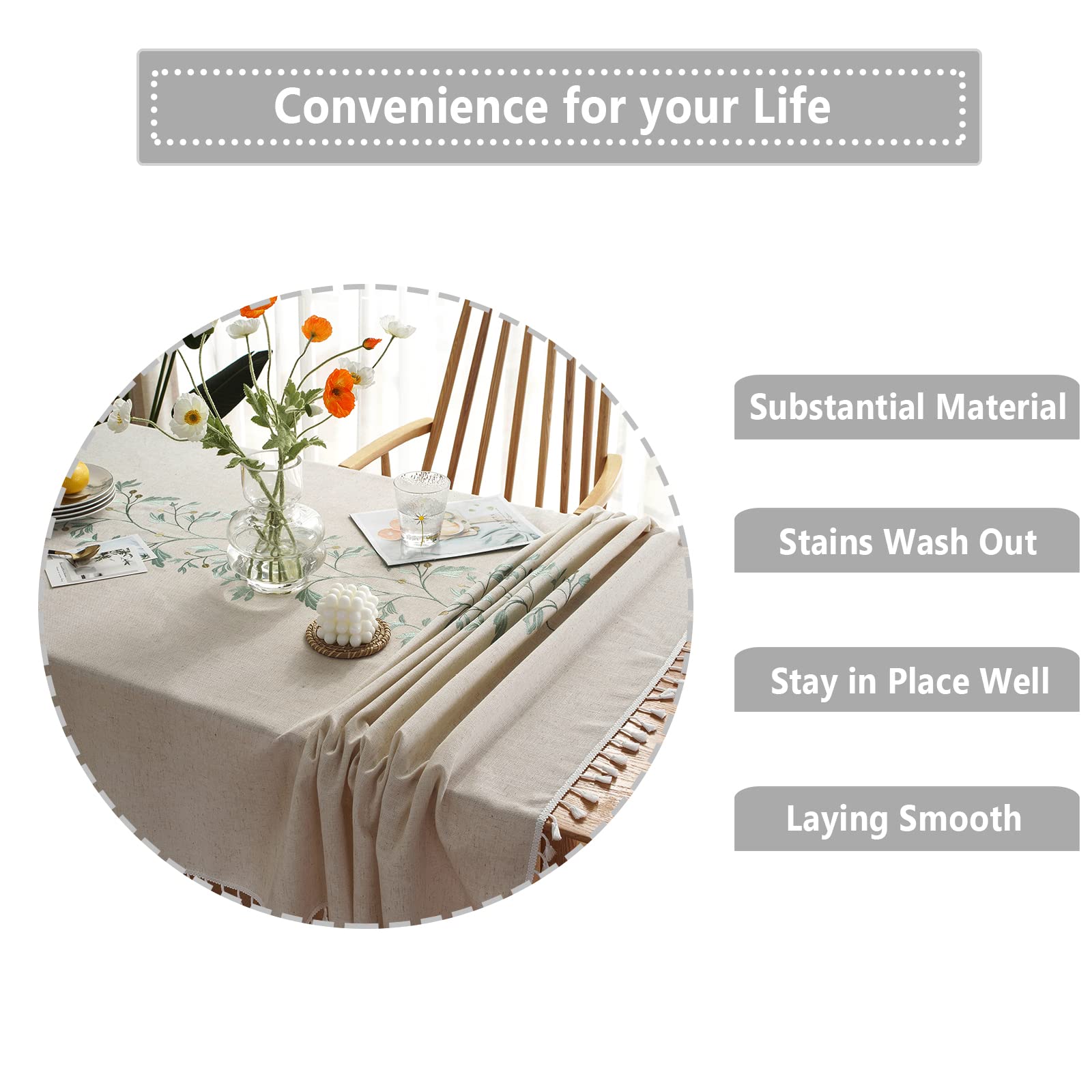 Tewene Tablecloth, Rectangle Table Cloth Wrinkle Free Tablecloth Farmhouse Tablecloth Linen Tablecloths Spring Tablecloth For Pi