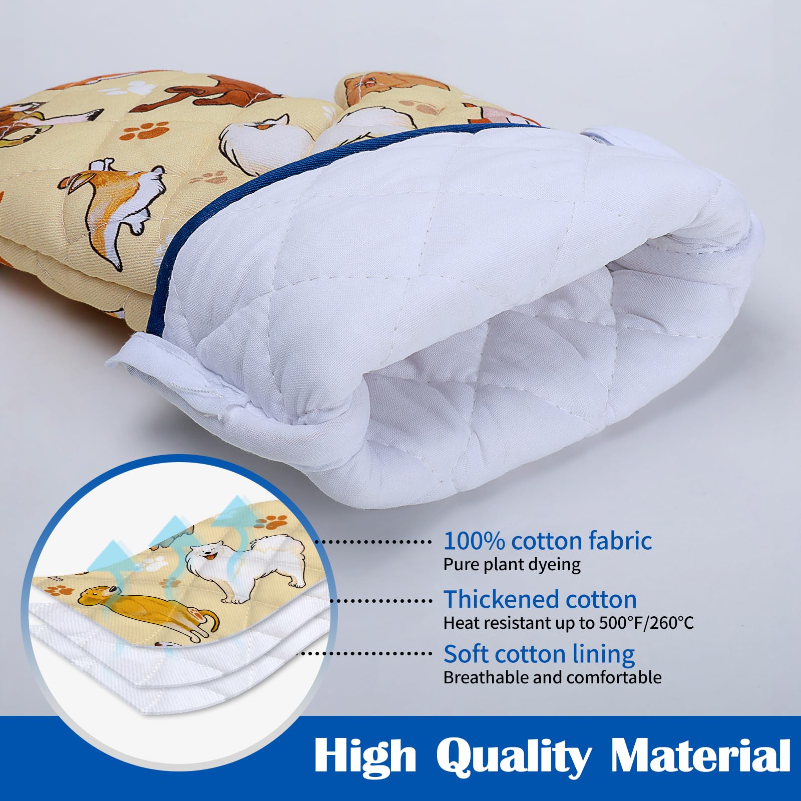 Arquiel Dogs Oven Mitts And Pot Holders Sets 4Pcs, 100% Cotton Heat Resistant, Extra Long Oven Gloves Potholder For Kitchen Cook