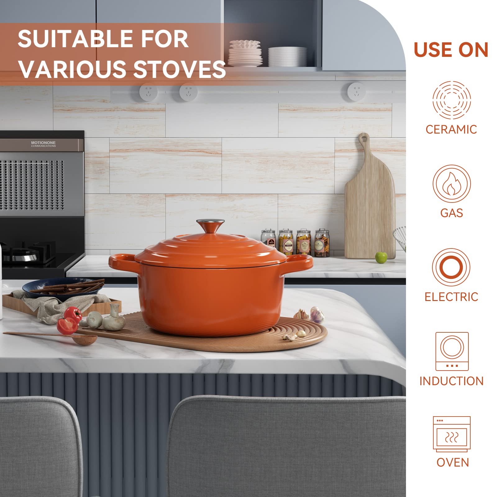 Miereirl 6 Qt Enameled Dutch Oven Pot With Lid, Cast Iron Dutch Oven With Dual Handles For Bread Baking, Cooking, Non-Stick Enam