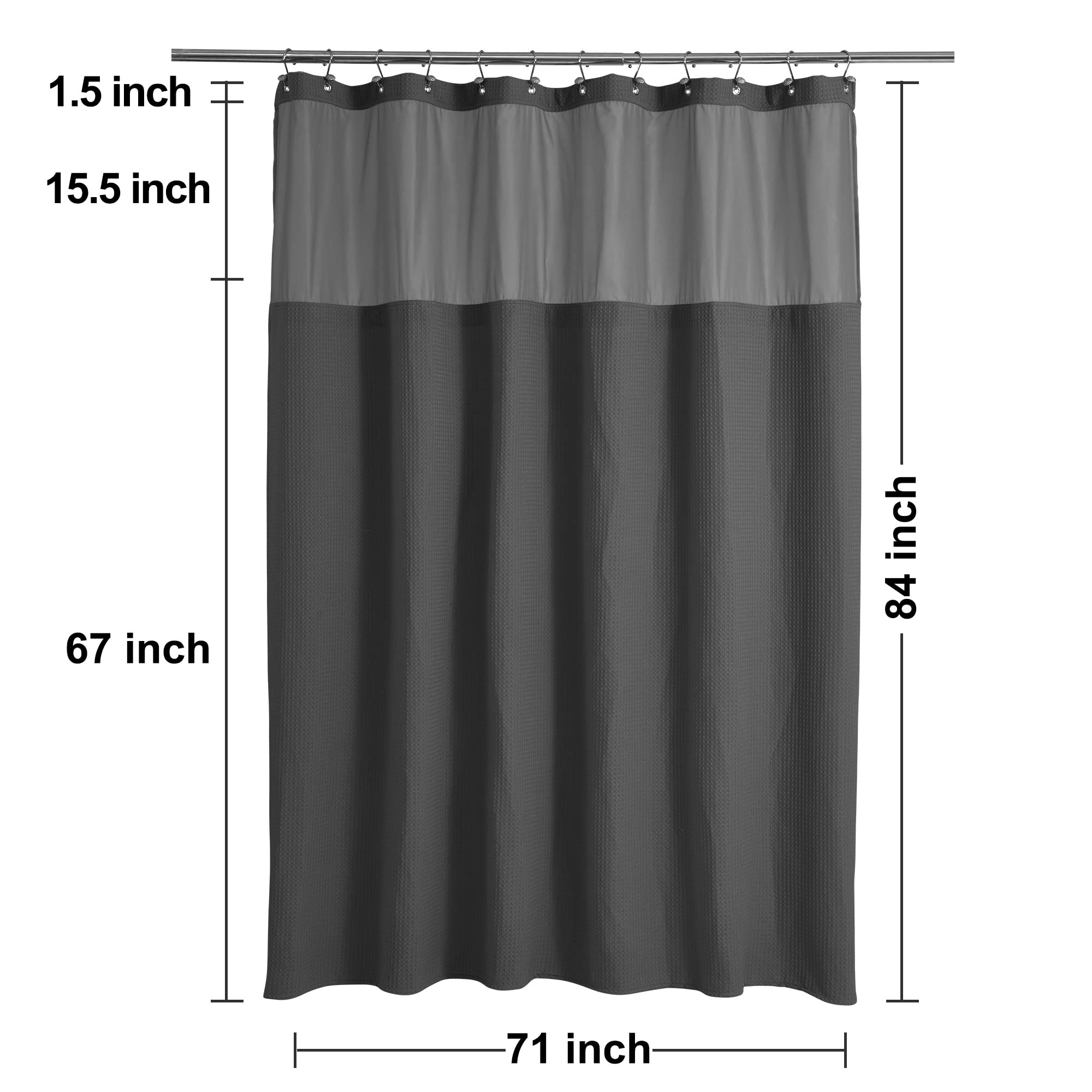 N&Y Home Extra Long Waffle Weave Shower Curtain With Snap-In Fabric Liner & 12 Hooks Set - 71'' X 84'', Hotel Style & Mesh Top W