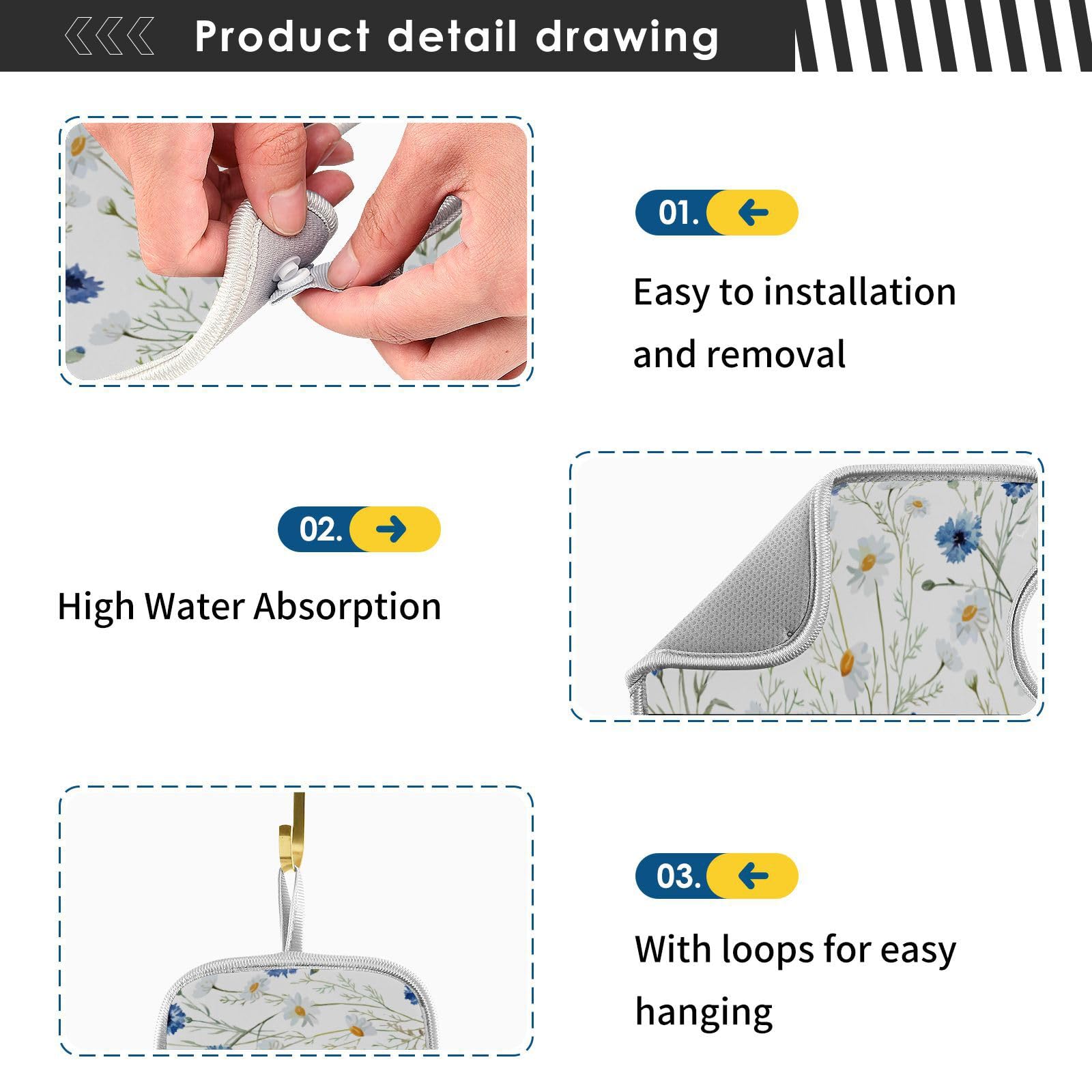 Ellitarr Sink Splash Guard Behind Faucet Mat For Kitchen Sink Drain Mat Faucet Handle Drip Catcher Tray For Bathroom 15 Inch Dis