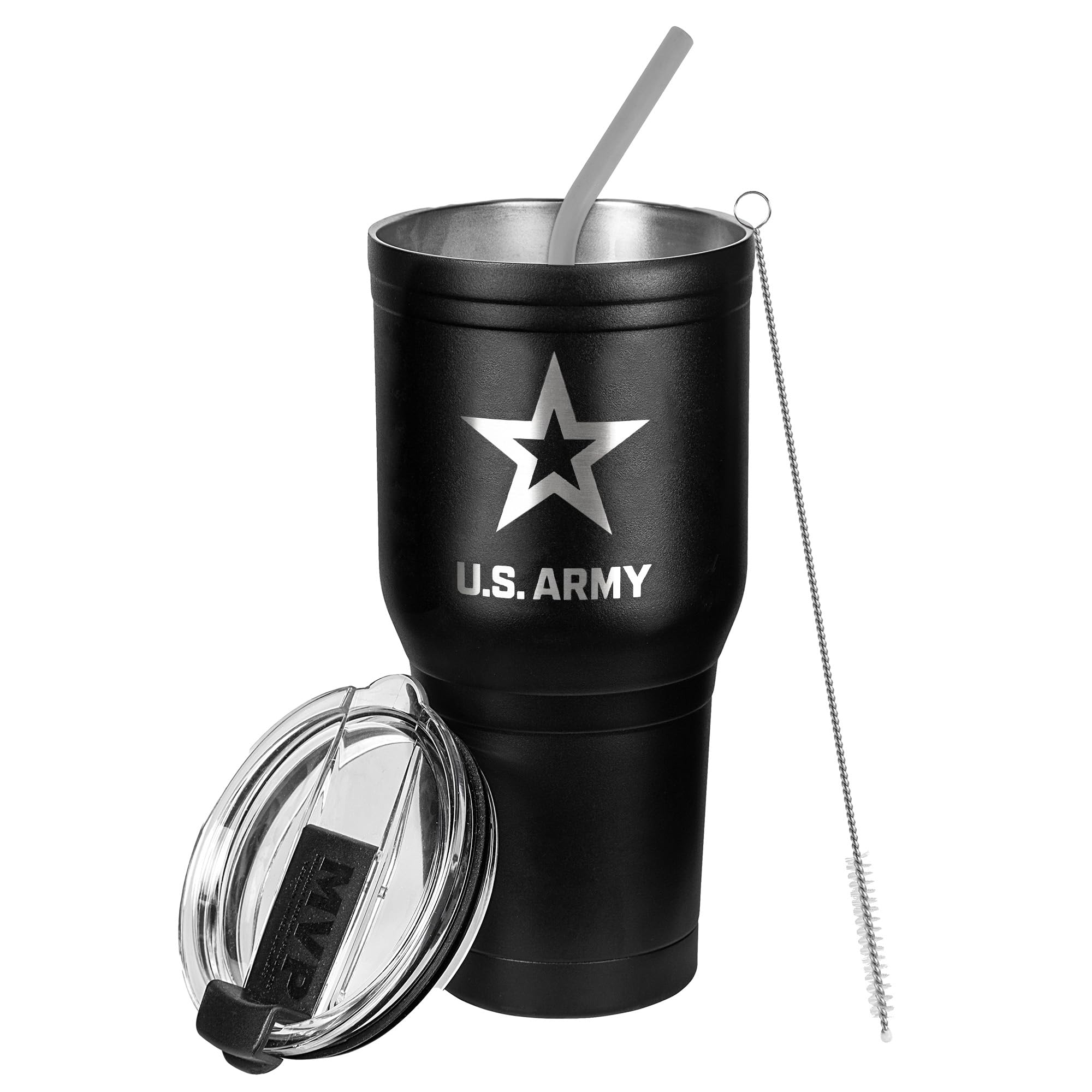 Military Gift Shop 30 Oz Army Black Double Wall Vacuum Insulated Stainless Steel Army Tumbler Travel Mug - Soldier Deployment Gi