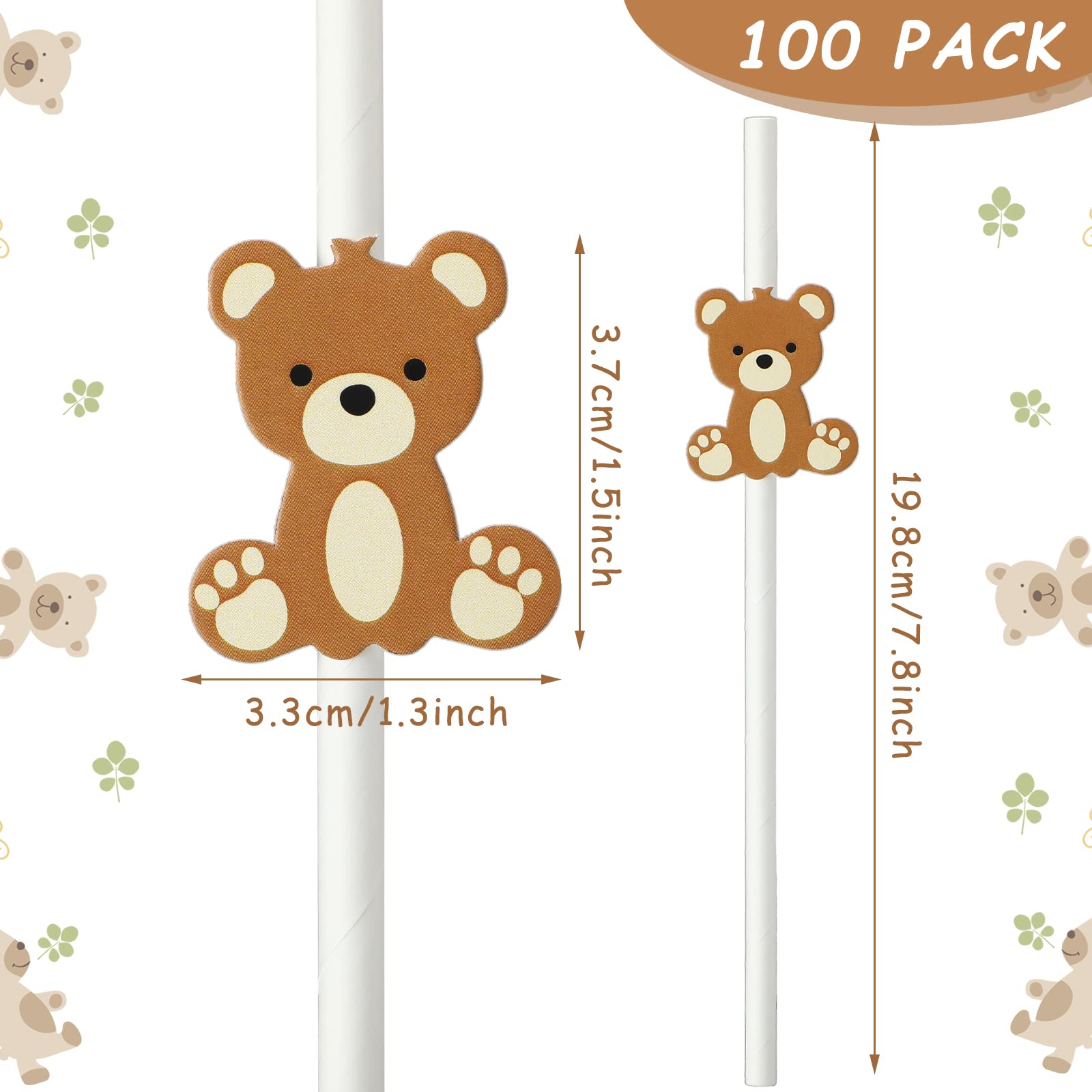 Skyley 100 Pcs Bear Paper Straws Little Cutie Straws Snowflake Disposable Drinking Paper Straws For Little Cutie Baby Shower Whi