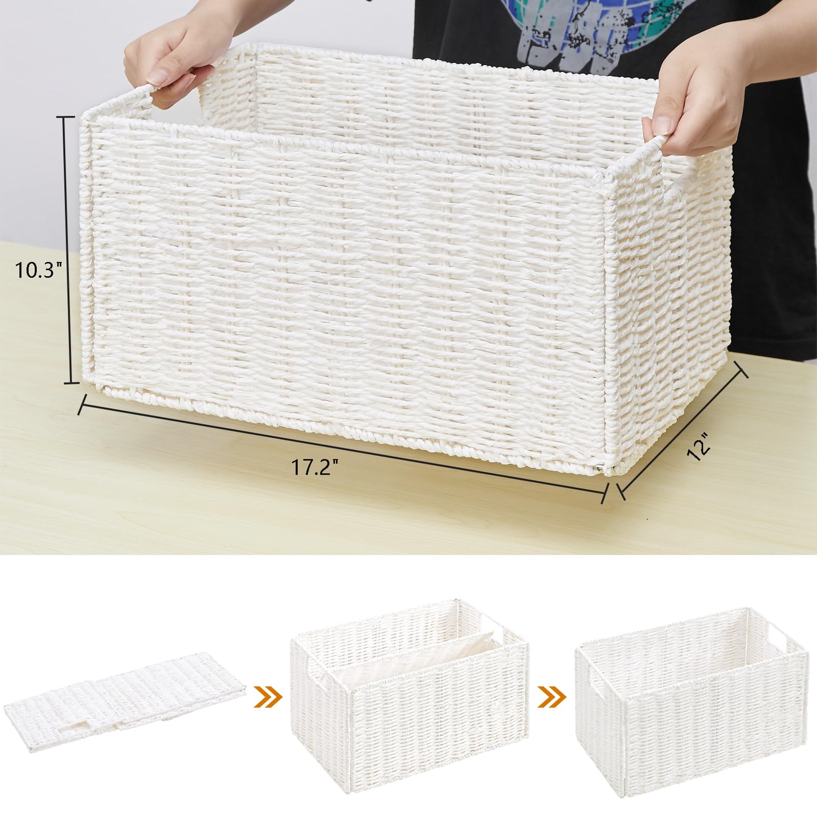 Vagusicc Jumbo Wicker Basket, Set Of 2 Woven Paper Rope Storage Baskets For Organizing, Foldable Rectangular Storage Baskets Bin