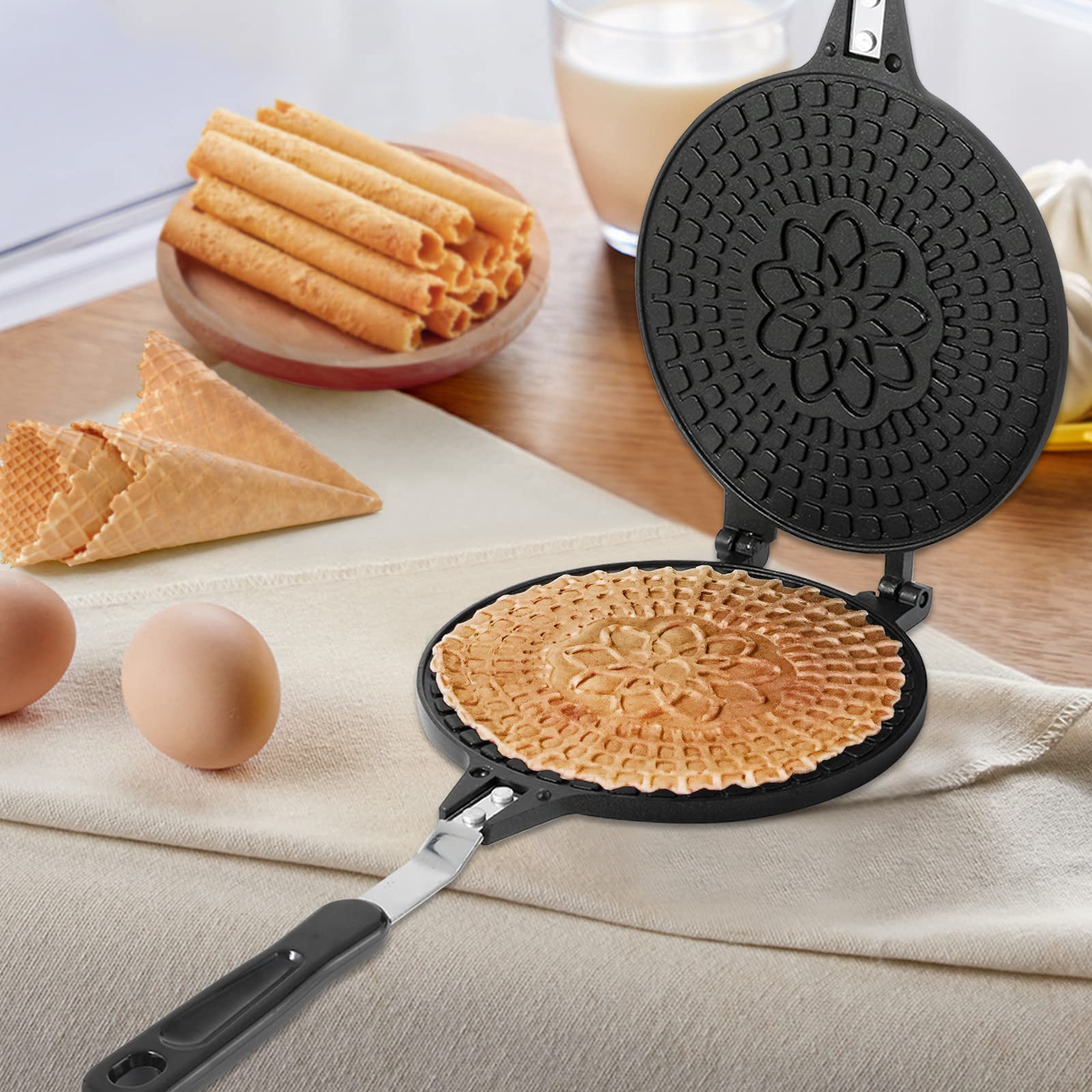 Dyna-Living Waffle Cone Maker Non-Stick Ice Cream Cone Maker 6.7 Inches Ice Cream Cone Waffle Maker Household Egg Roll Maker Waf