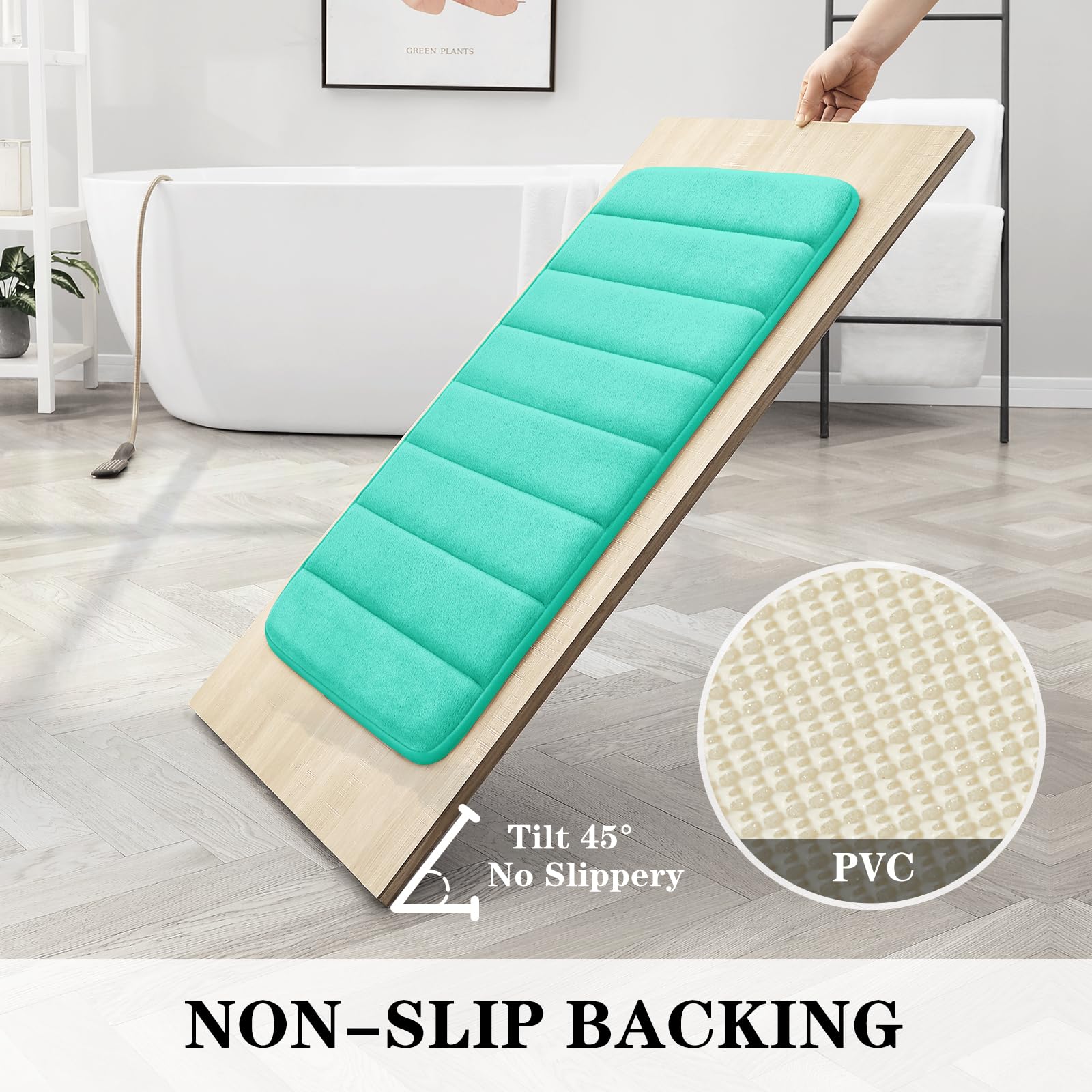 BYSURE Teal Memory Foam Bathroom Rug Set 3 Piece Non-Slip Extra Absorbent Bathroom Mats and Rugs Sets  Soft & Dry Bath Mat Sets for Bathroom Floor Washable Carpets Set