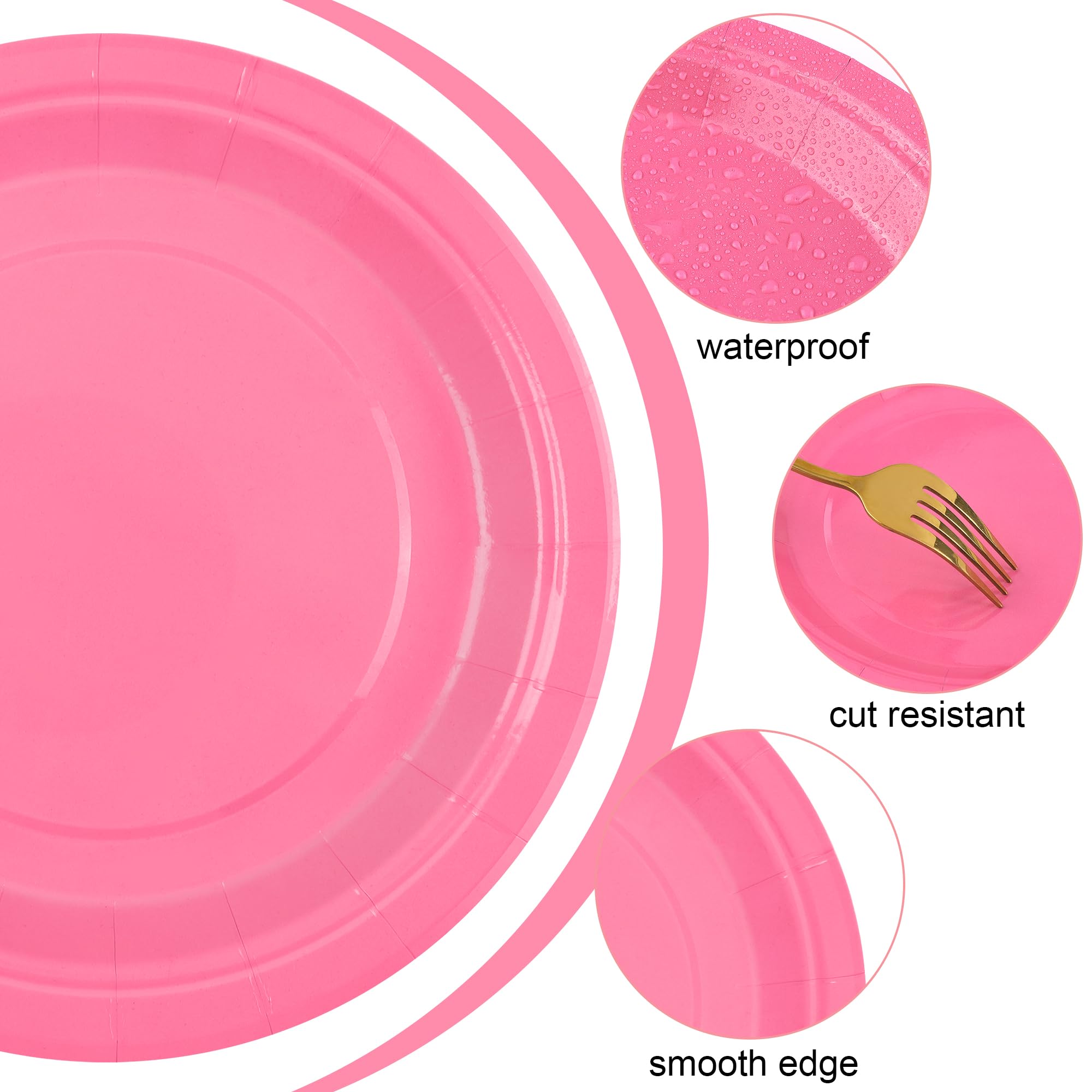Breroa 72 Pieces Gradient Pink Paper Plates 7 Inch Bulk Paper Plates Disposable Round Dessert Plates Heavy Duty Solid Color Pape
