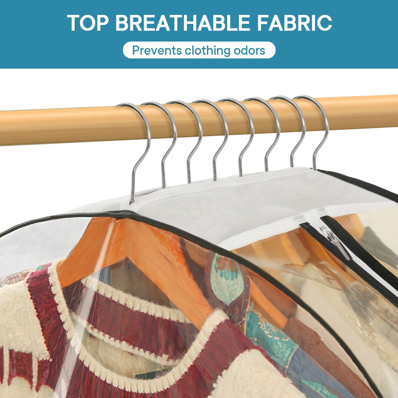 3 Pack - Moucas 10'' Gusseted All Clear Garment Bag, 43'' Suit Bags For Closet Storage, Garment Bags For Hanging Clothes, Garmen