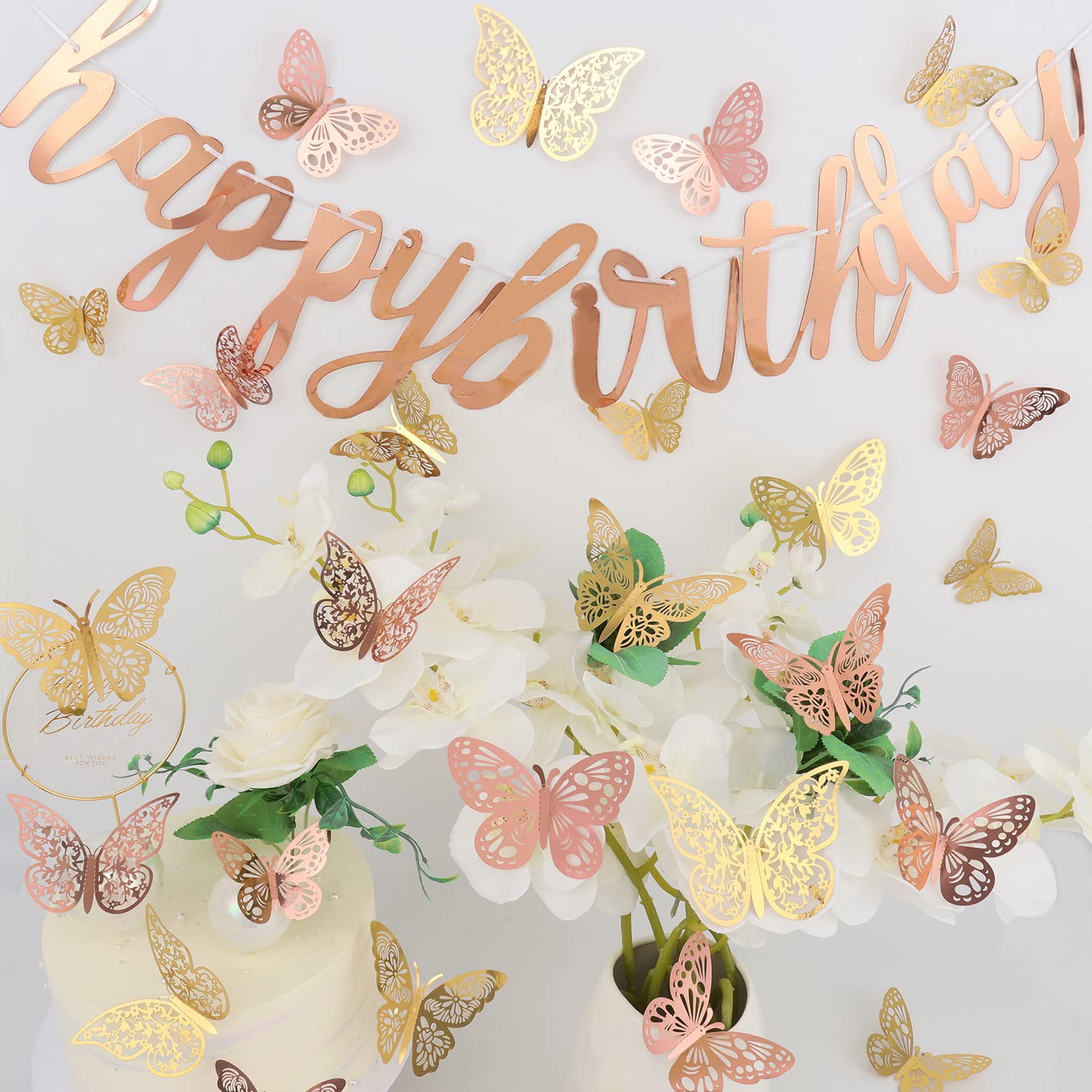 Nelotaor 72 Pcs Butterfly Wall Decor, 3 Styles 3 Sizes 3D Butterfly, Gold And Rose Gold Butterfly, Wedding Decorations, Birthday