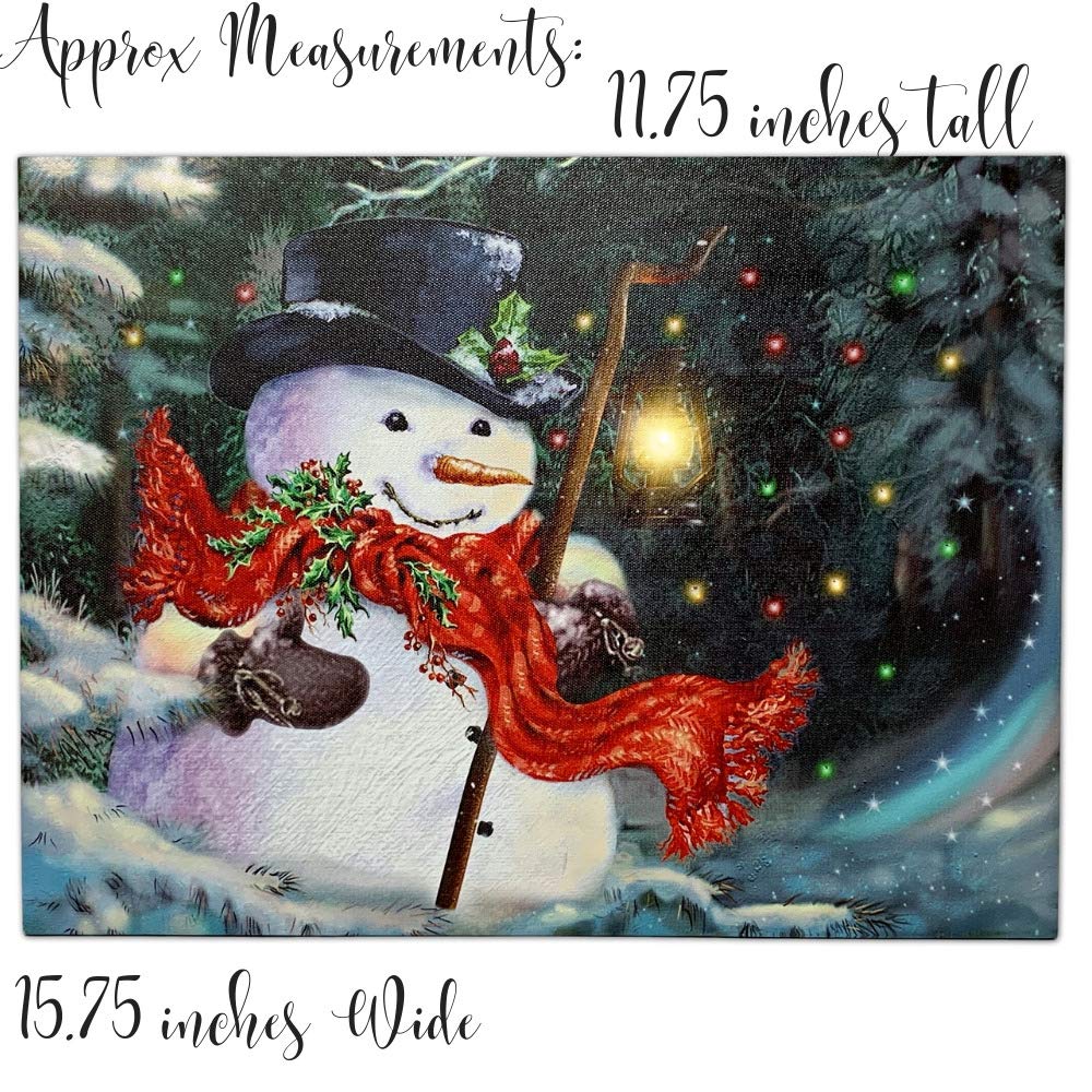 Banberry Designs Light Up Snowman Canvas Print Led Lighted Christmas Wall Hanging Snowman With A Black Top Hat And A Red Scarf H