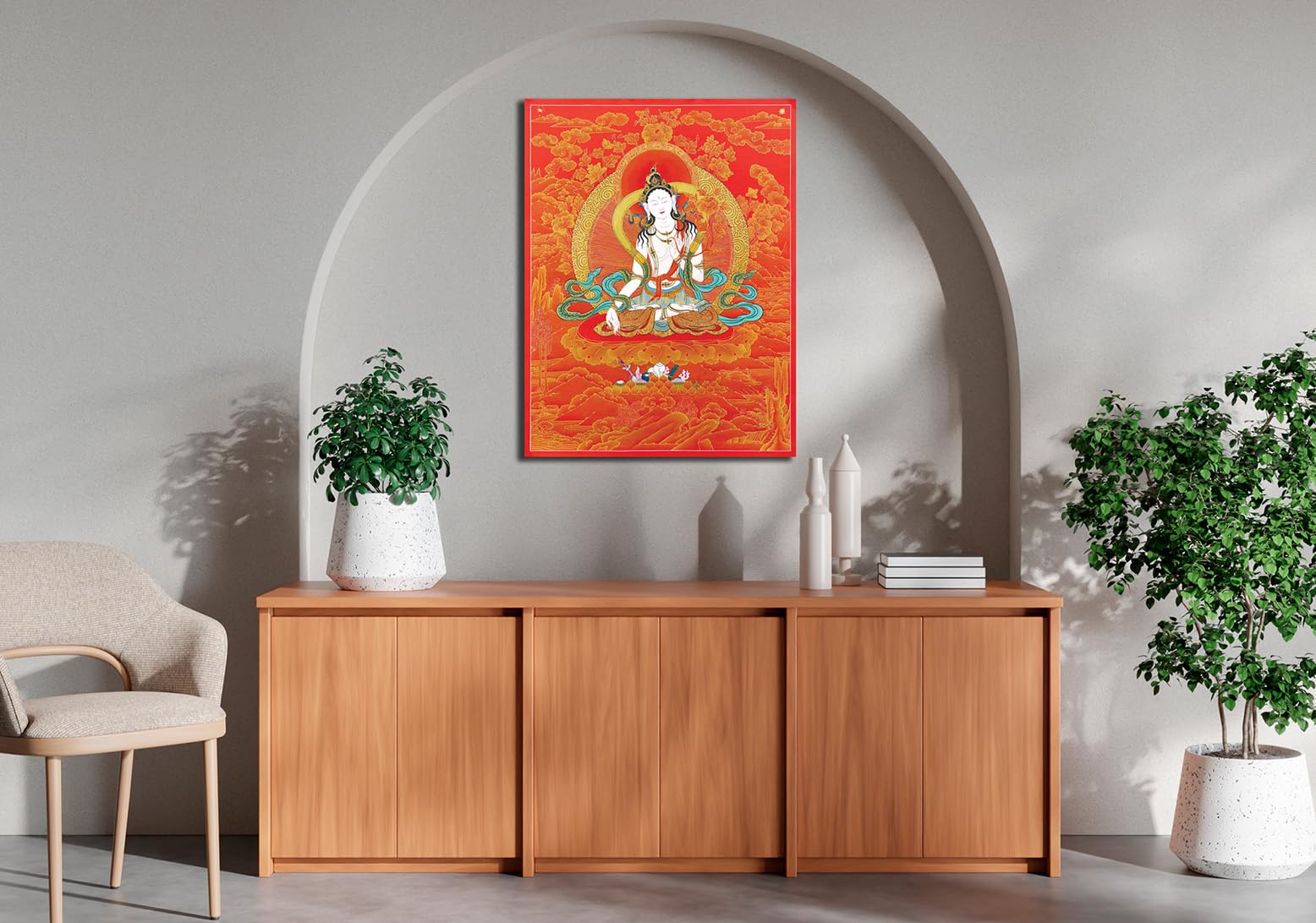 Namaste Home - Canvas Painting - White Tara Buddha - Thangka Art - Tibetan Art - Wall Art for Living Room Decoration (Unframed,