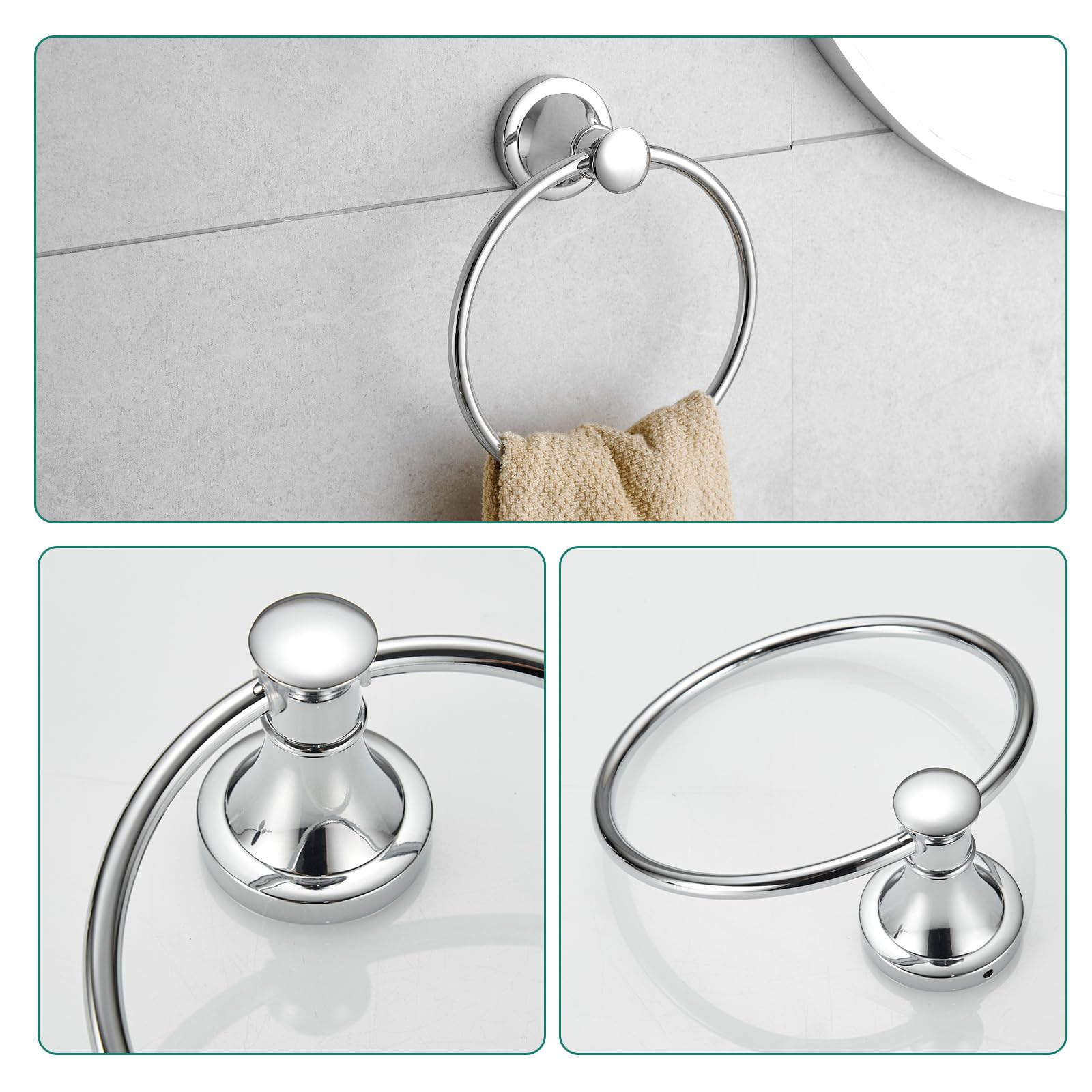Hoimpro Chrome 4-Piece Bathroom Bath Set, Wall Mount Bathroom Hardware Fixture (Adjustable Towel Bar Rack, Towel Ring Holder, Pa