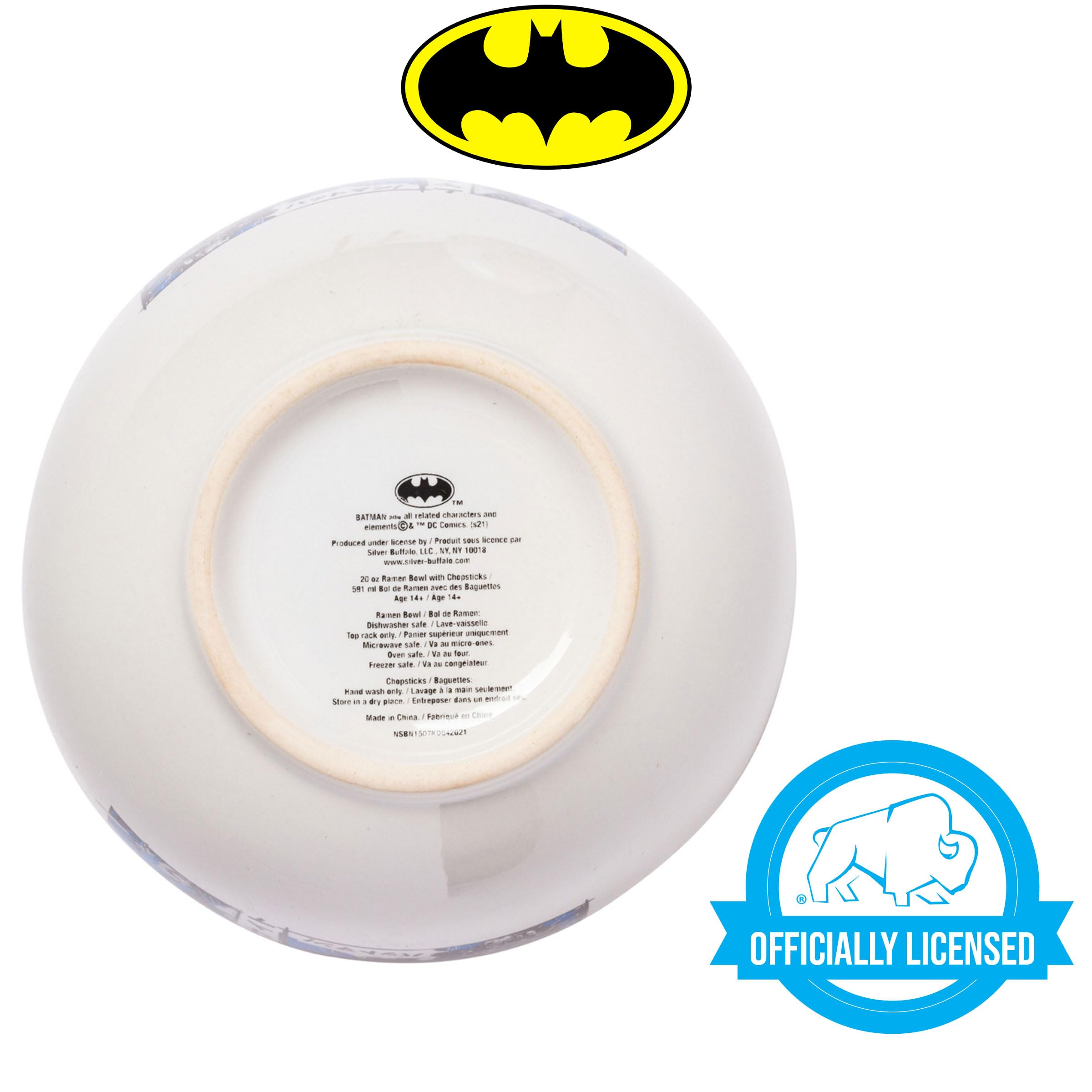 Silver Buffalo Dc Comics Batman Japanese Manga Panels Ceramic Ramen Noodle Rice Bowl With Chopsticks, Microwave Safe, 20 Ounces