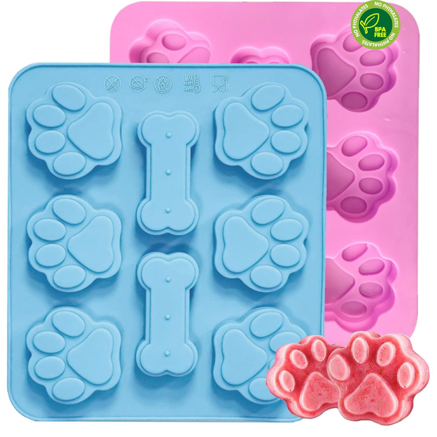2 Pcs Silicone Puppy Treat Molds, Dog Paw And Bone Mold Ice Cube Mold, Jelly, Biscuits, Chocolate, Candy Baking Mold, Oven Micro