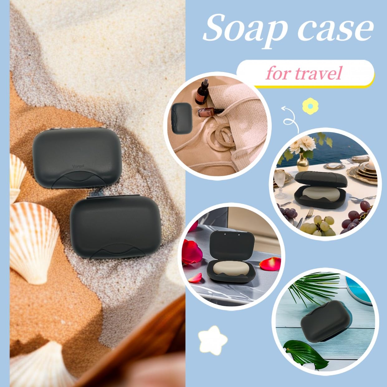 Travel Soap Holder Bar Soap Dish Shower Soap Saver Case Container Box For Bathroom Camping Gym Vonpri (Black Without Bag)