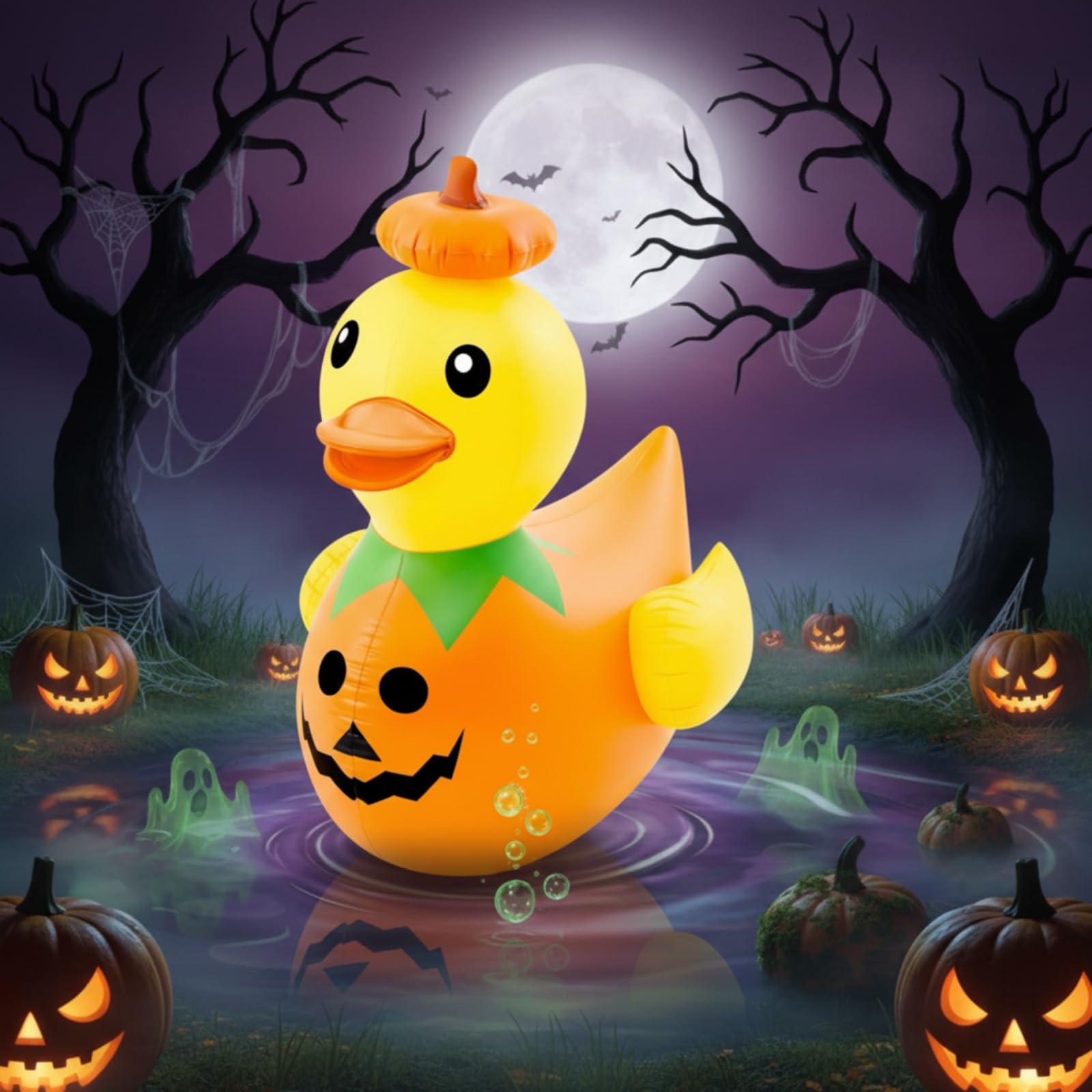 Hungdao 1 Pcs 4.6 Feet Giant Inflatable Halloween Duck Huge Halloween Large Blow up Rubber Duck for Parades and Trunk or Treats 