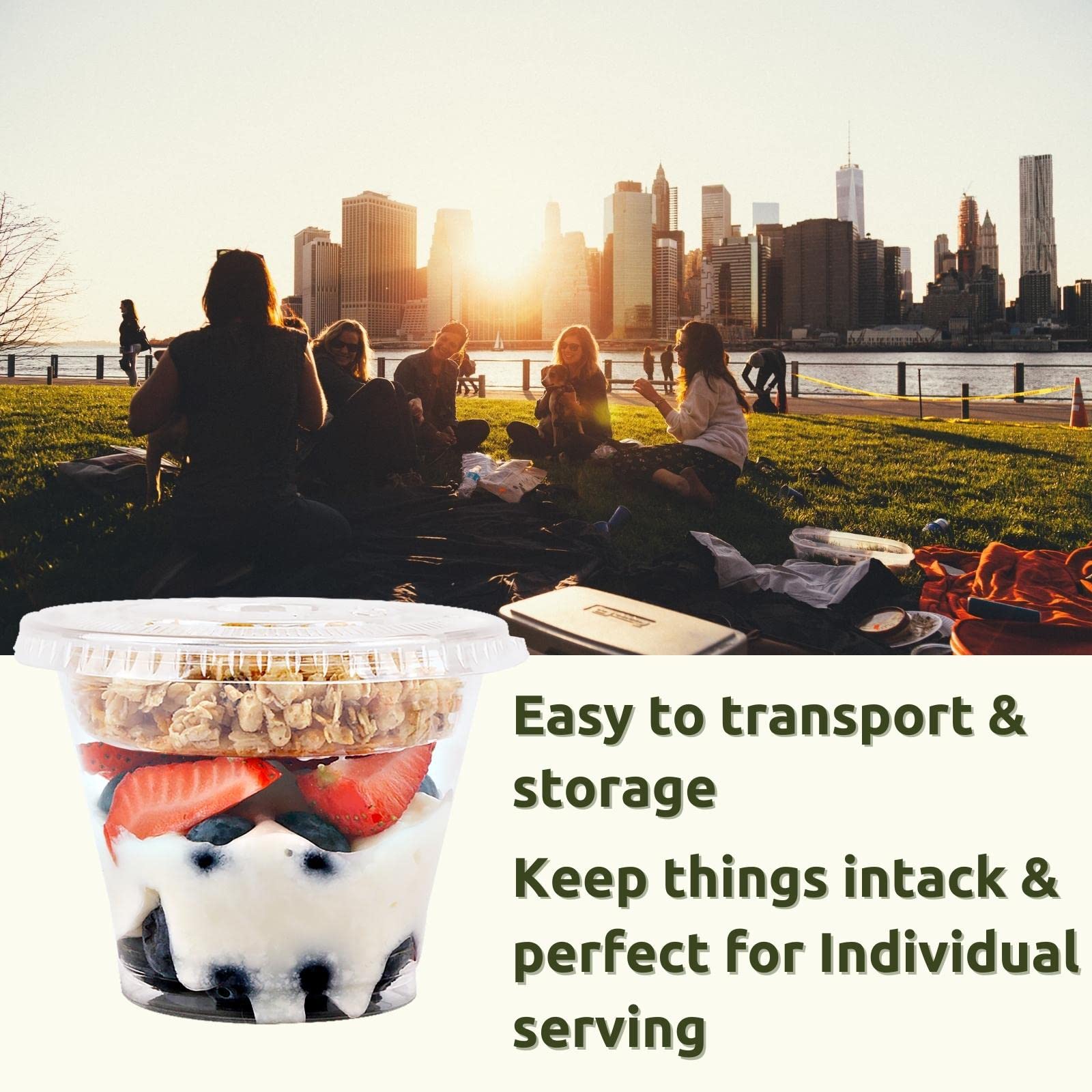 9 Oz Clear Plastic Parfait Cups With Insert 3.25Oz & Flat Lids No Hole - (50 Sets) Yogurt Fruit Parfait Cups For Kids, For Dips