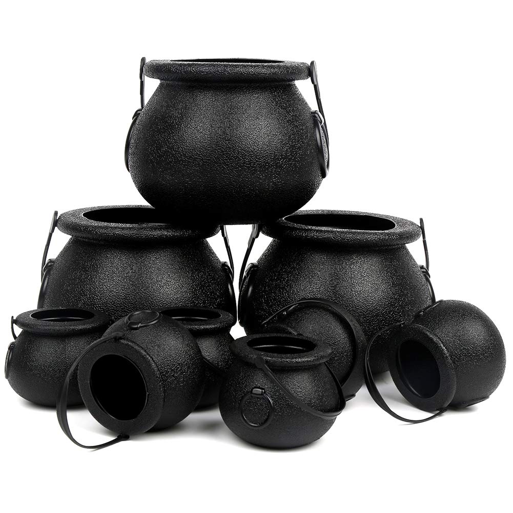 Ccinee Black Cauldron With Handle,Plastic Candy Kettle Bucket For St.Patrick'S Day,Halloween Party Favor Decor,Pack Of 9