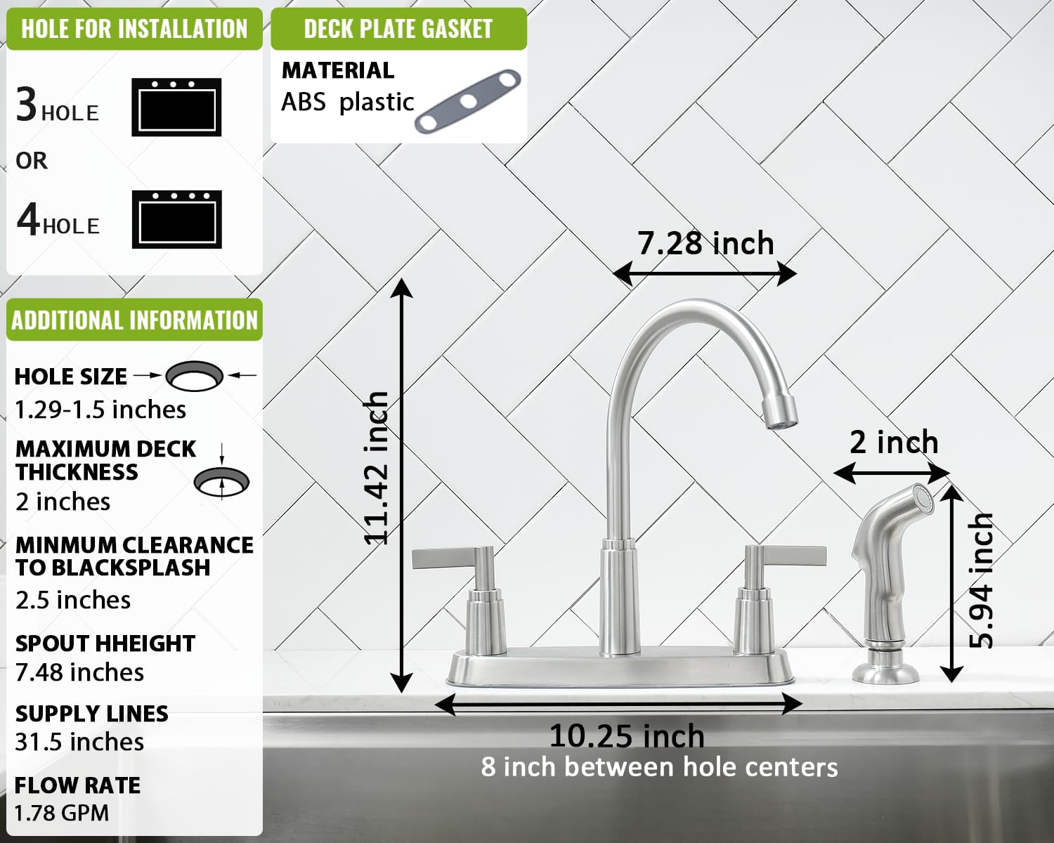 Kitchen Faucet With Sprayer, Brushed Nickel Stainless Steel Kitchen Sink Faucet With Side Sprayer, 3 Hole Or 4 Hole Faucet For K