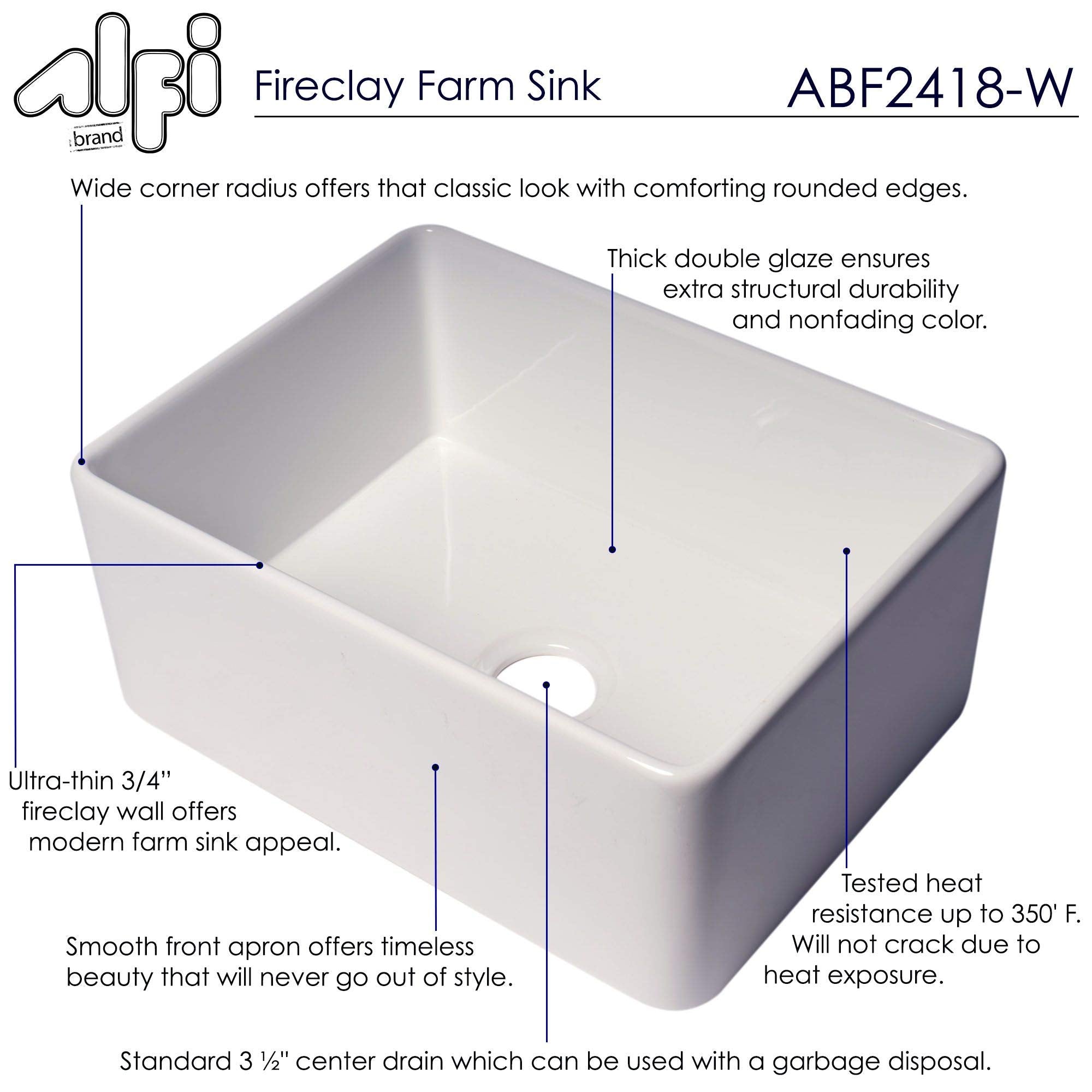 Alfi Brand Abf2418-W Kitchen Sink, White