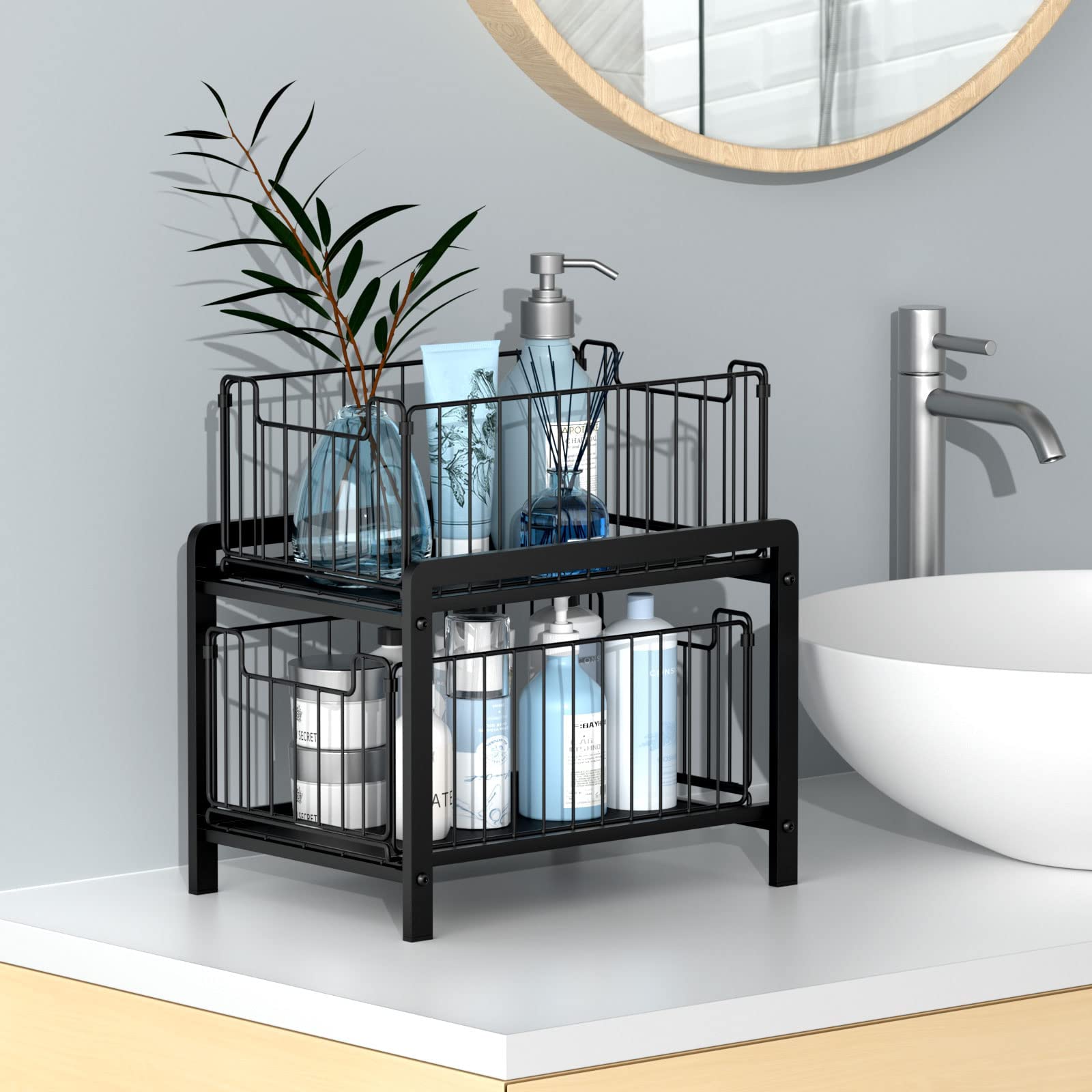 Npplus 2-Tier Under Sink Organzier: Iron Under Sink Cabinet Organizers With Sliding Drawer - Pull Out Home Storage For Bathroom