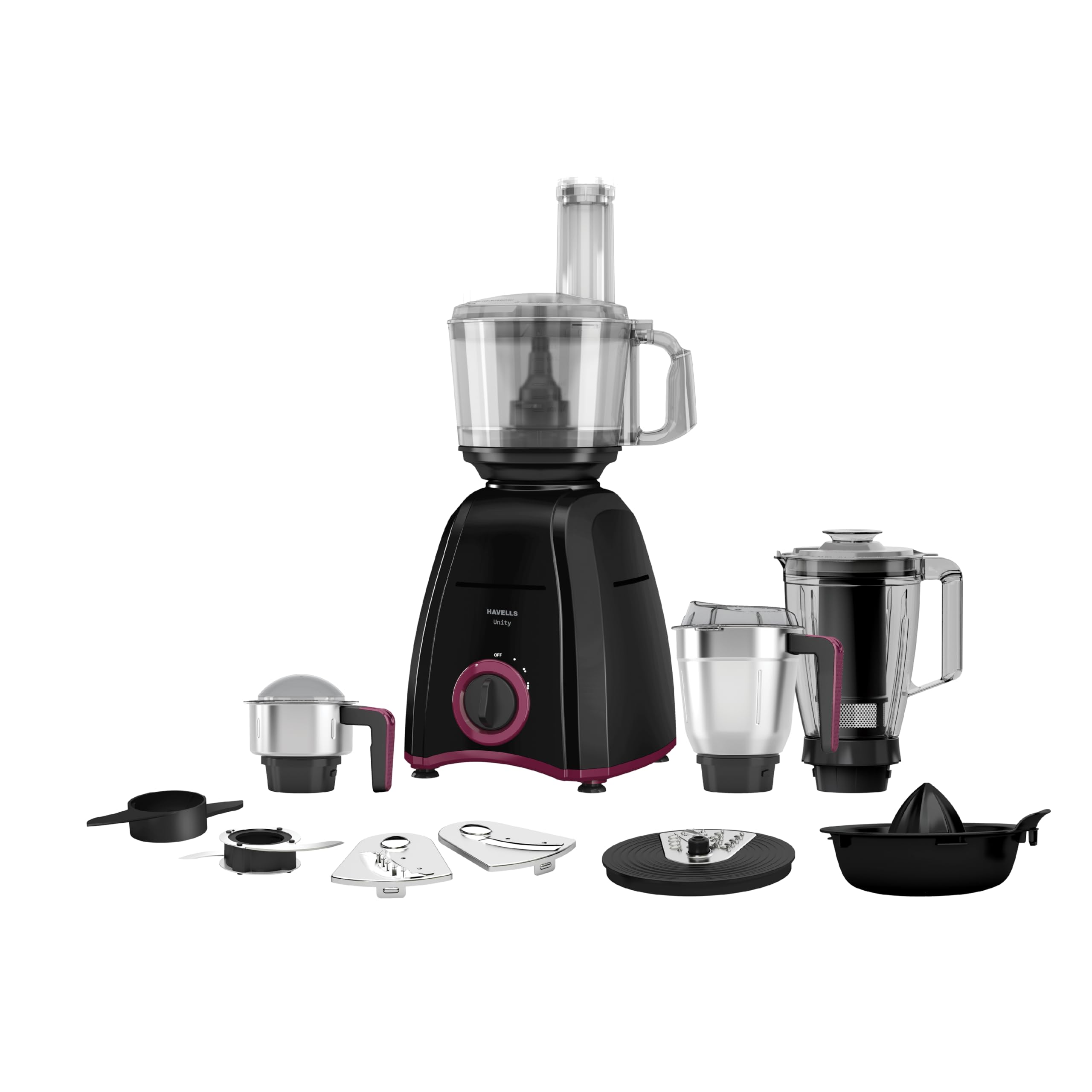 Havells Unity 750W Food Processor | 4 Jars - Juicer, Mixer, Grinder & Chopper (All-In-One) | Compact Design | 3 Speed Control + 