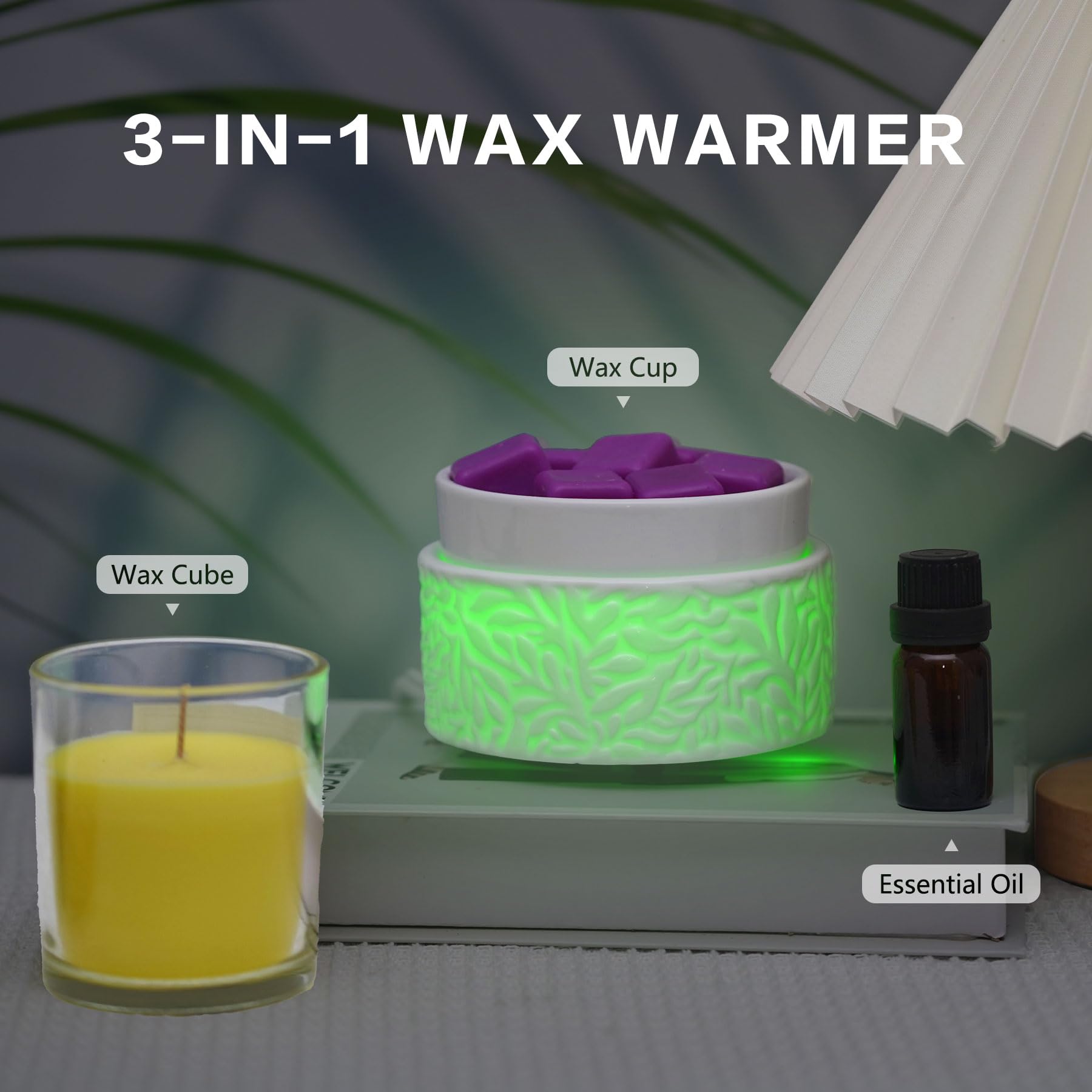 Wax Melt Warmer for Scented, Wax Melts 7 LED Color Changing Ceramic 3-in-1 Oil Burner Waxs Melter Electric Candle Wax Warmer for