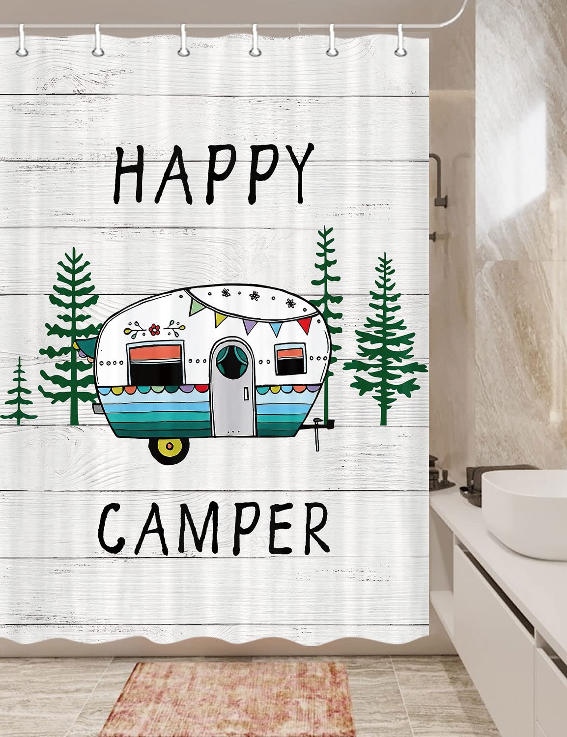 Viajar Camper Shower Curtain, Camper Shower Curtain Rustic Wood Camper Curtains For Travel Trailers Camping Rv Shower Curtain Fo