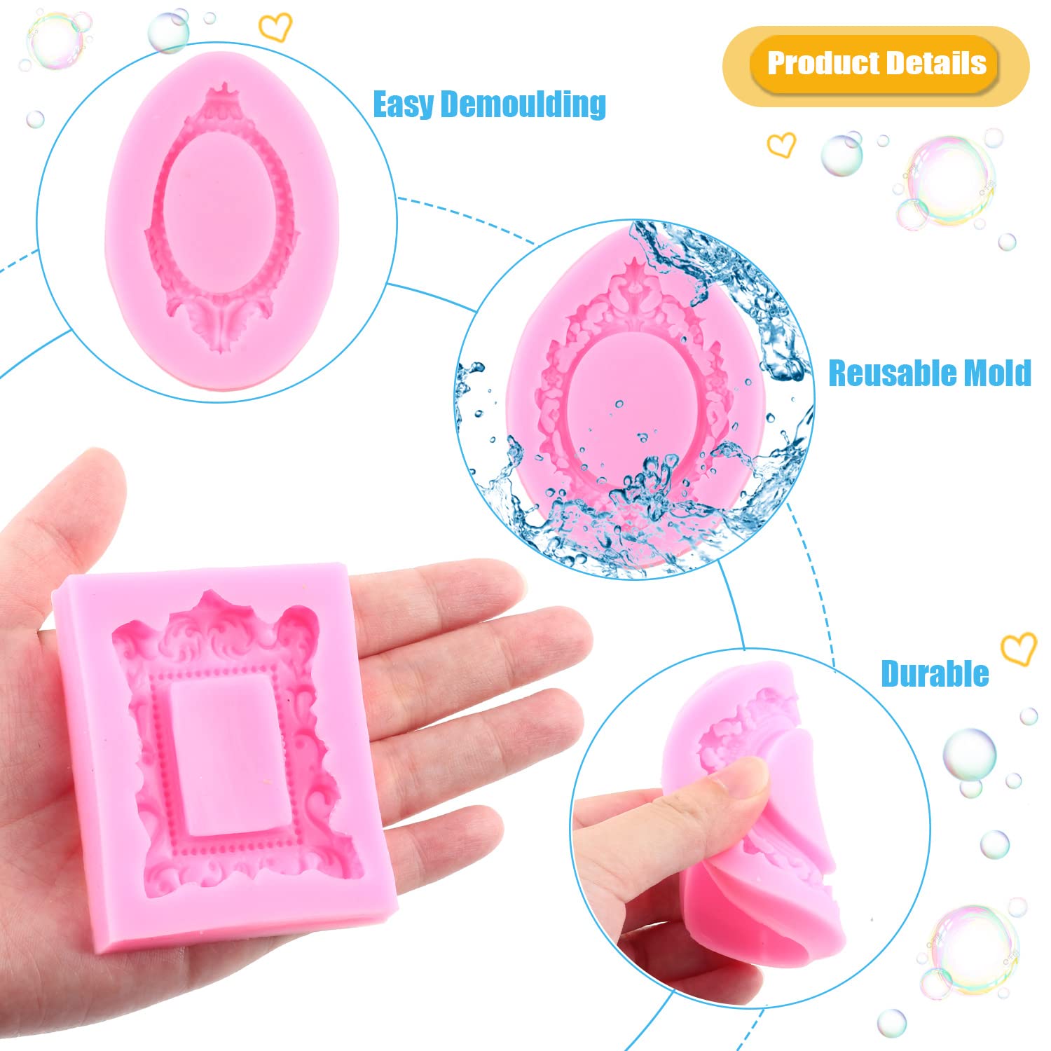 Miyahouse Picture Frames Silicone Mold Photo Frame Fondant Mold Baroque Style Frame Molds For Cupcake Topper Cake Decoration Cho