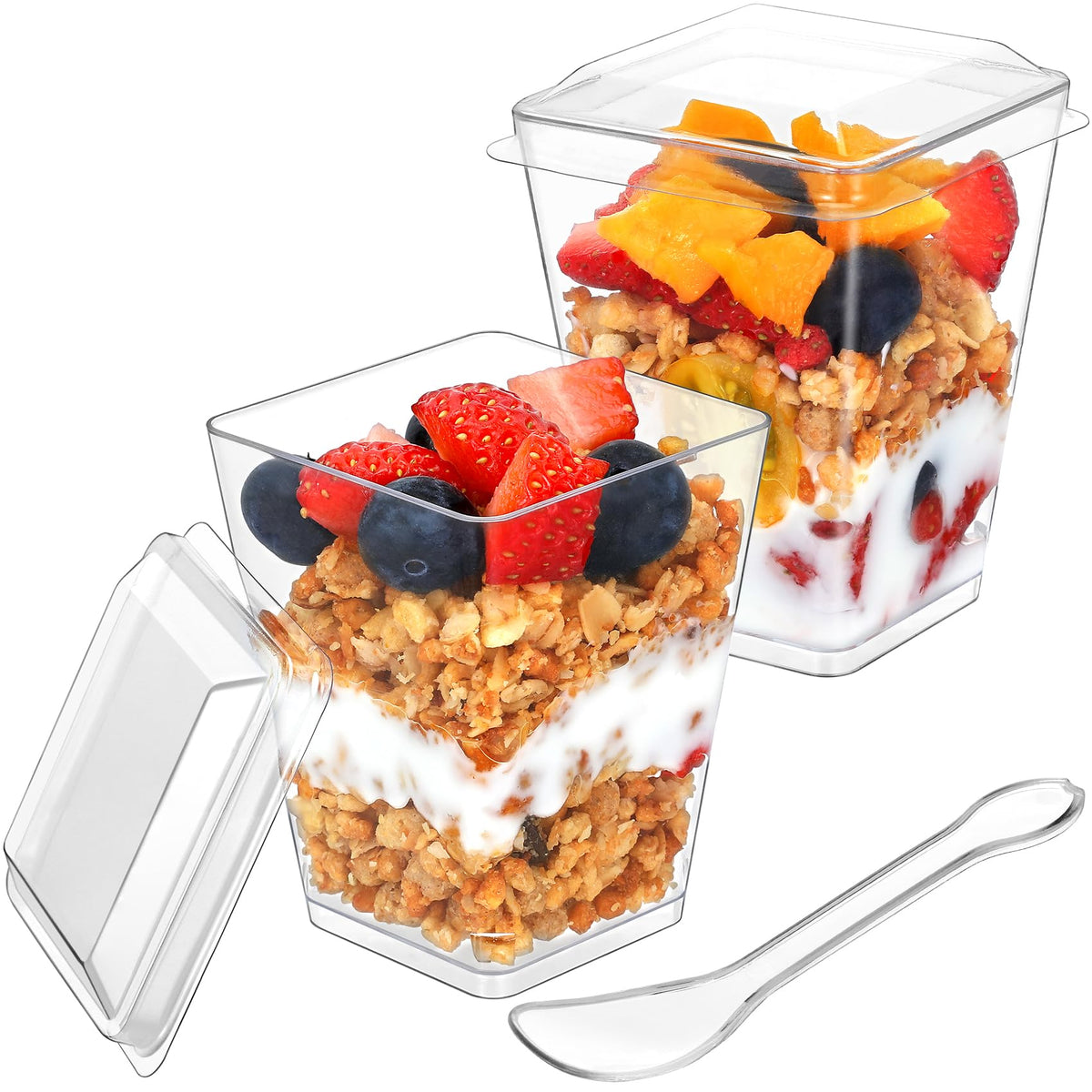 Hawhawtoys 60 Pack 4.5Oz Parfait Cups With Lids, Clear Dessert Cups With Spoons Plastics Dessert Cups With Lids And Spoons Sturd