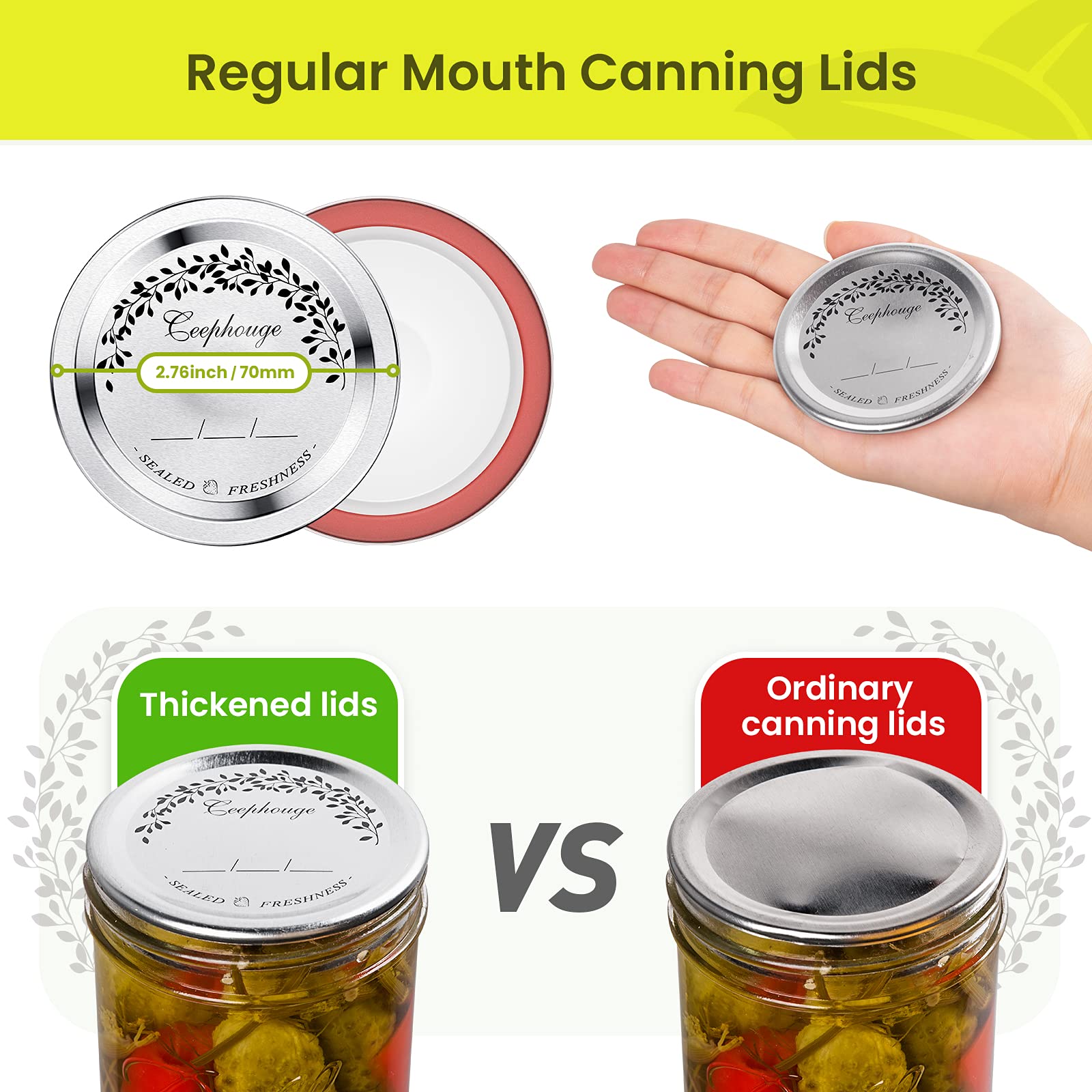 48 Pcs / 24 Sets Canning Lids And Rings For Regular Mouth Mason Jar Ball Kerr Jars, Split-Type Thick Metal Food Grade Material 1